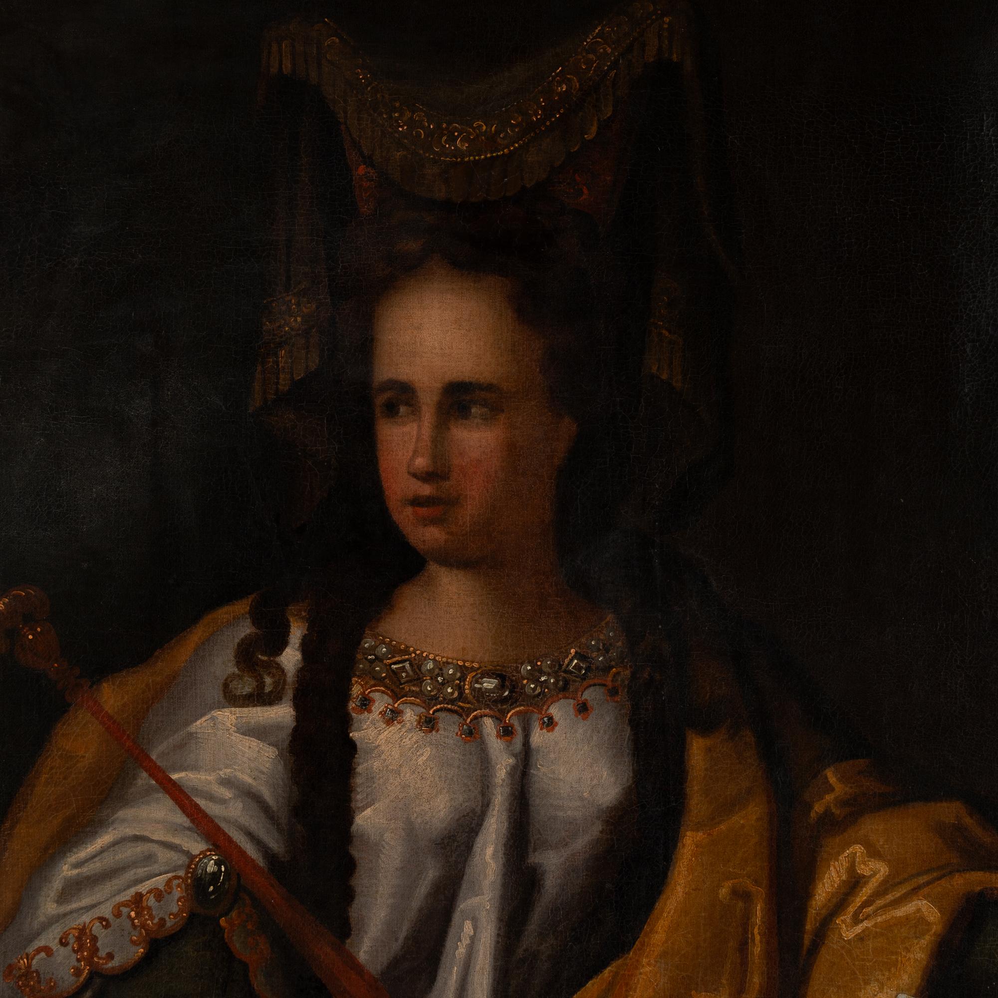 Grande olio su tela del XVIII secolo raffigurante la figlia del re, 
