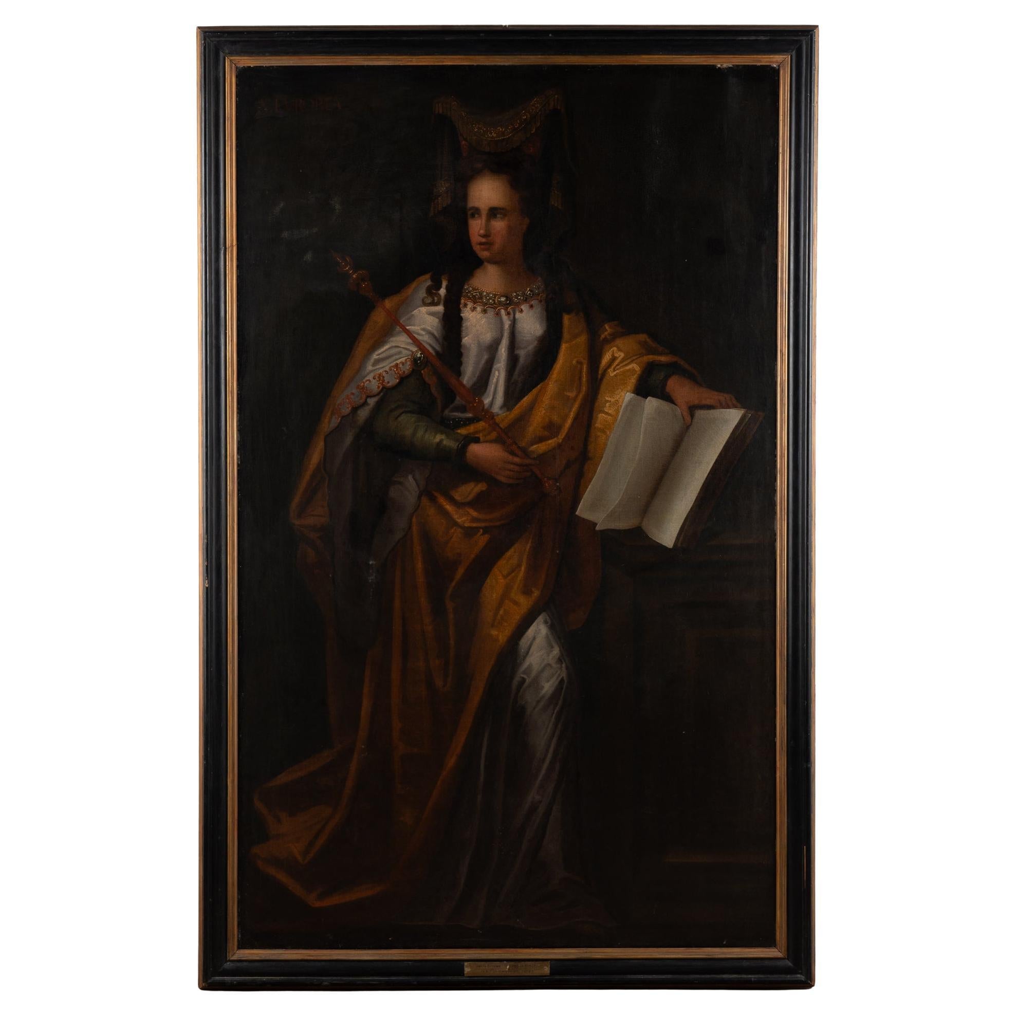 18th Century Large Oil on Canvas Italian Painting of King's Daughter, "Europe"