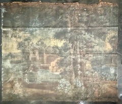 18th Century Large Original Painted Canvas Of French Country Side