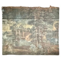 18th Century Large Original Painted Canvas Of French Country Side
