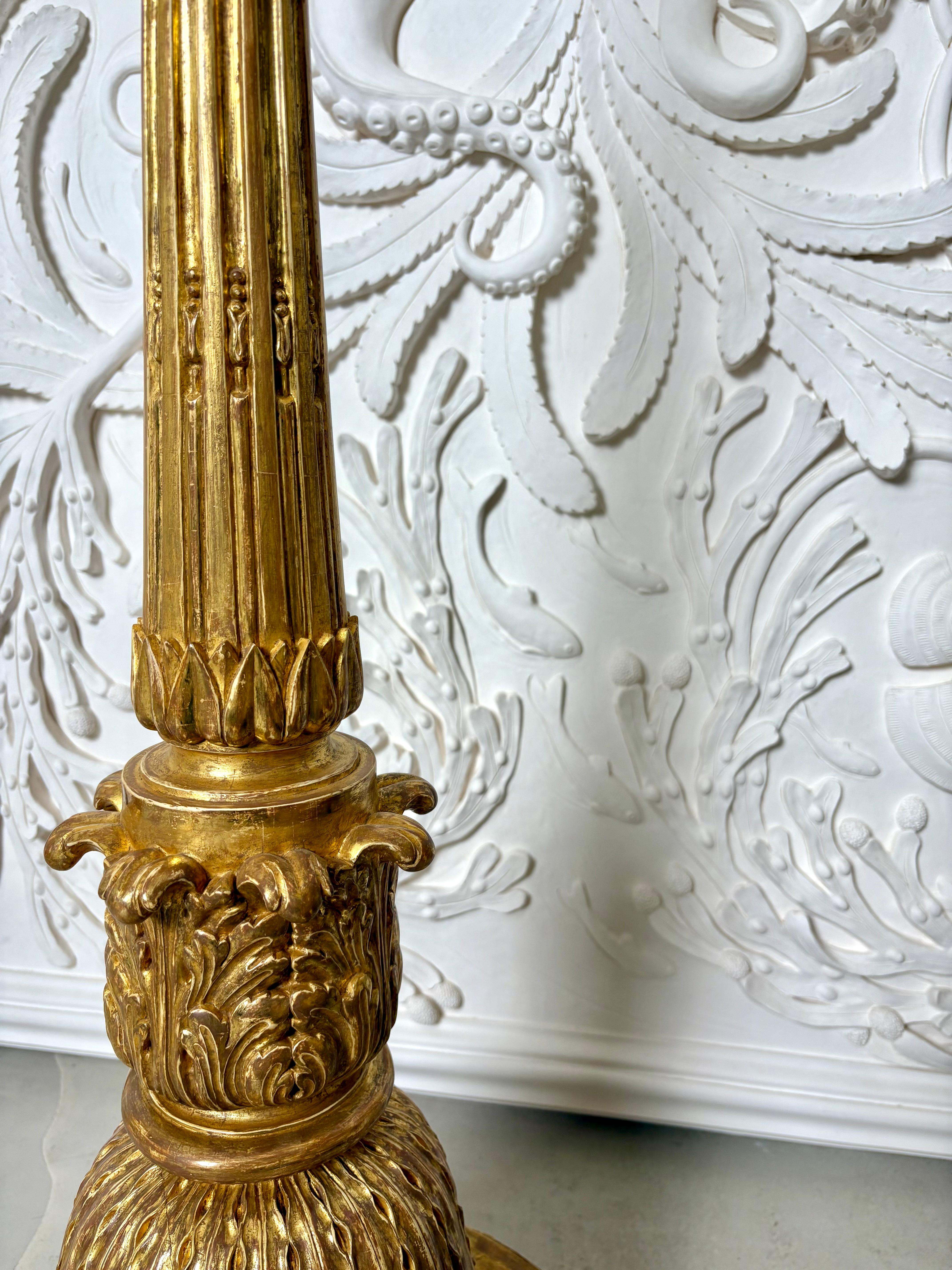 Carved 18th Century Large Russian Water gilded Torcheres For Sale