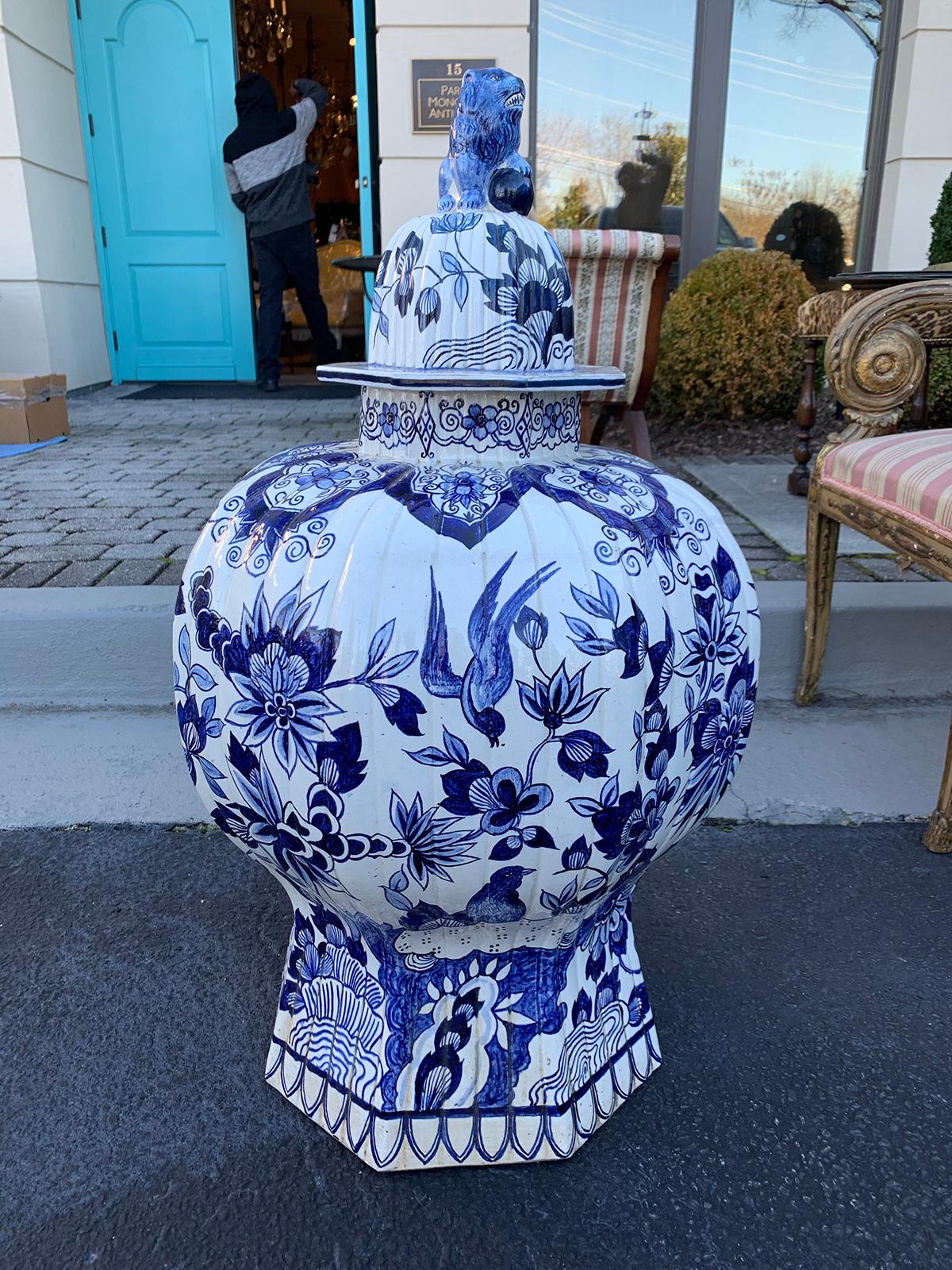 19th Century Large Scale Delft Style Blue and White Jar In Good Condition In Atlanta, GA