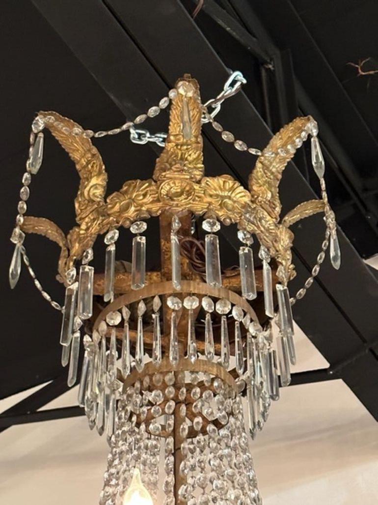 18th Century Large Scale Italian Empire Gilt Tole and Crystal Chandelier In Good Condition For Sale In Dallas, TX