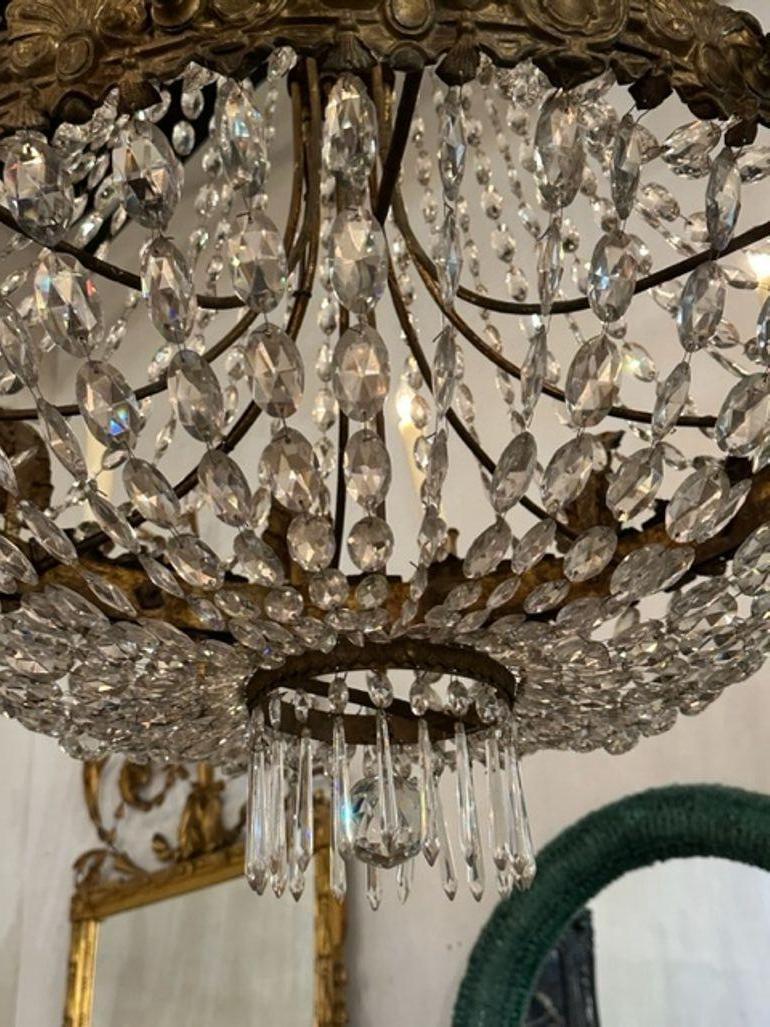 18th Century and Earlier 18th Century Large Scale Italian Empire Gilt Tole and Crystal Chandelier For Sale