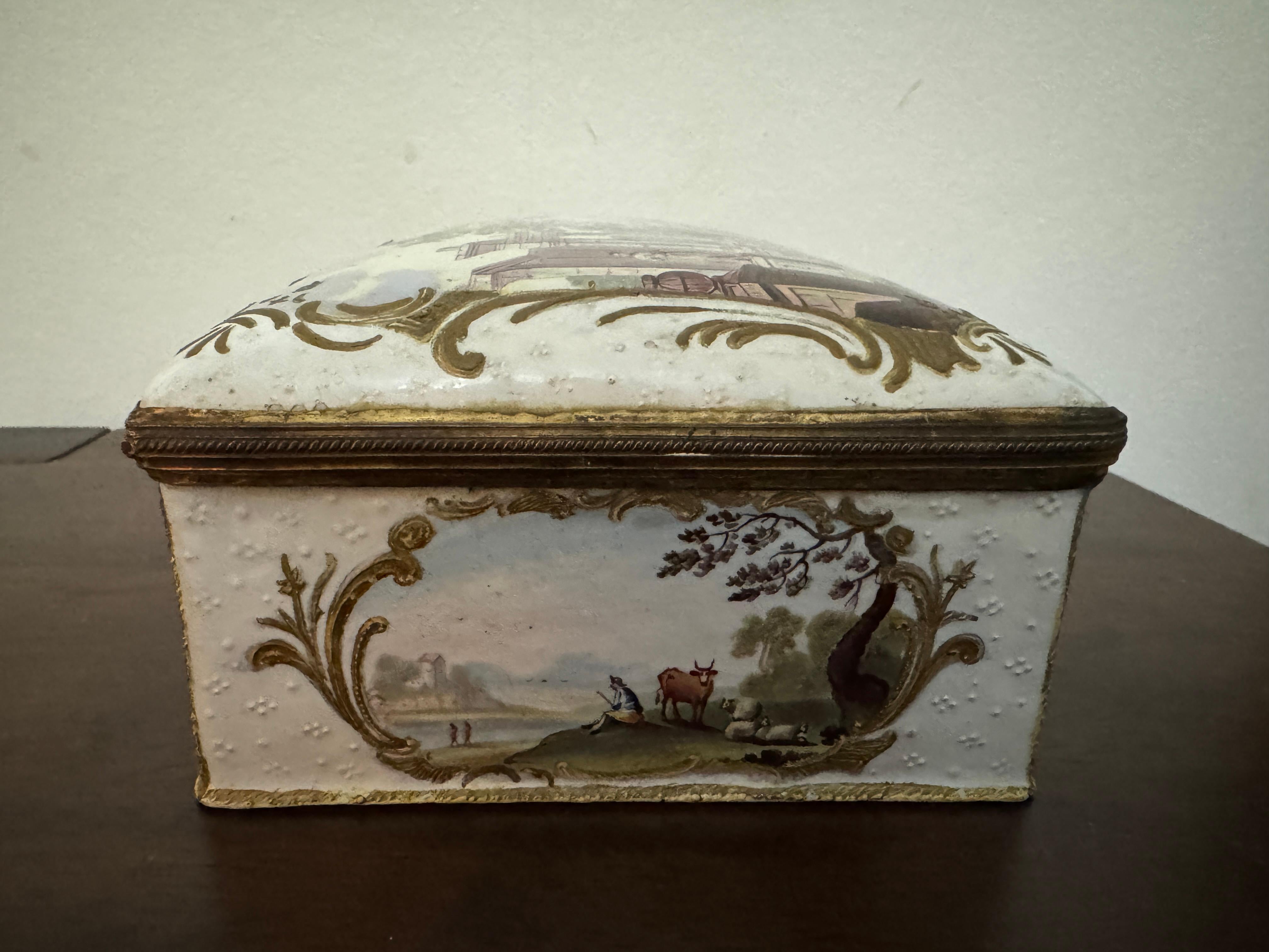 Enameled 18th Century Large South Staffordshire Table Snuff Box For Sale