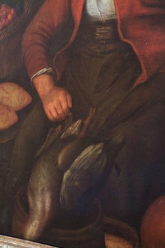 18th Century Large Still Life Oil Painting of Two Market Women and Game Birds