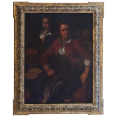 18th Century Large Still Life Oil Painting of Two Market Women and Game Birds