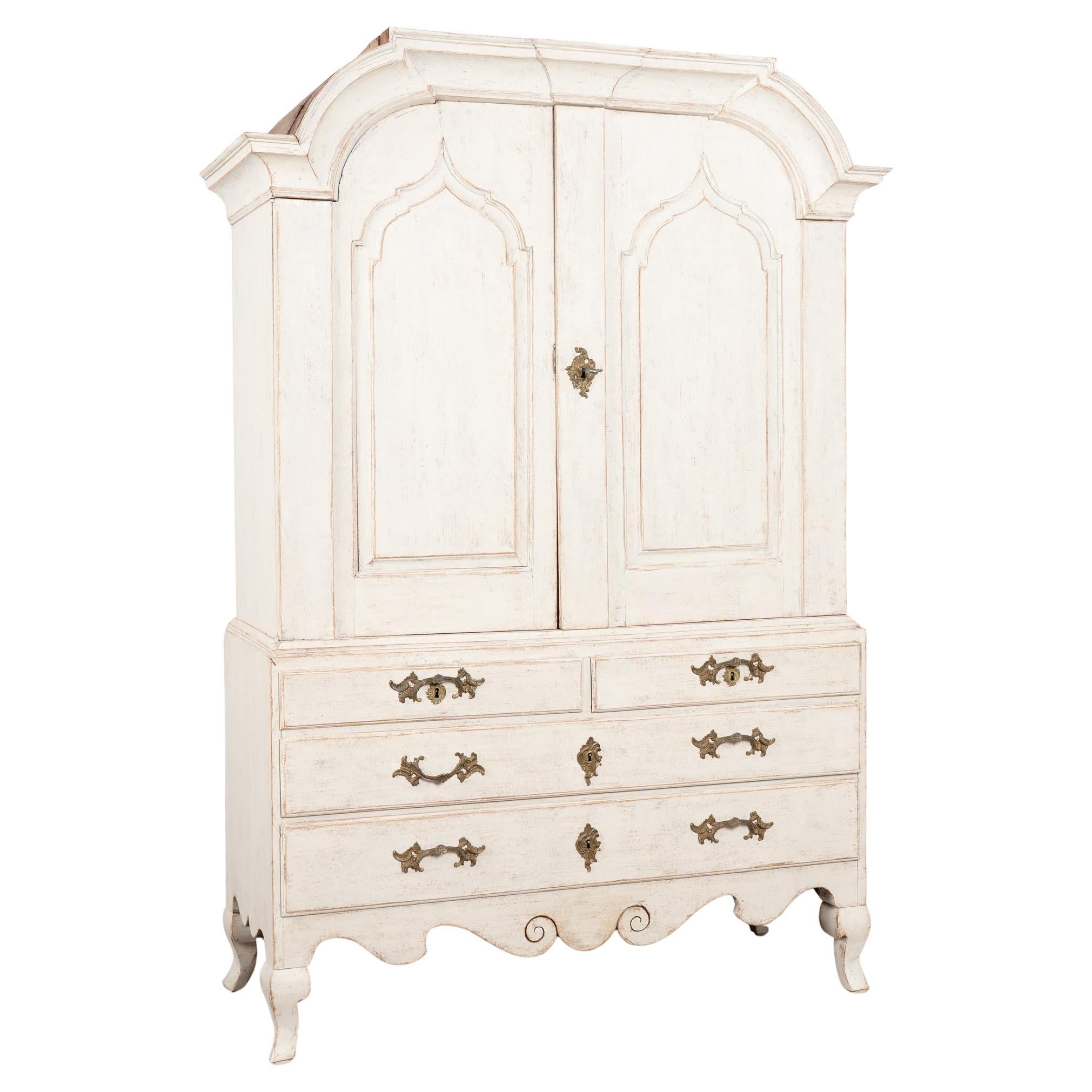 18th Century Large Swedish Pine Wedding Cabinet Painted White