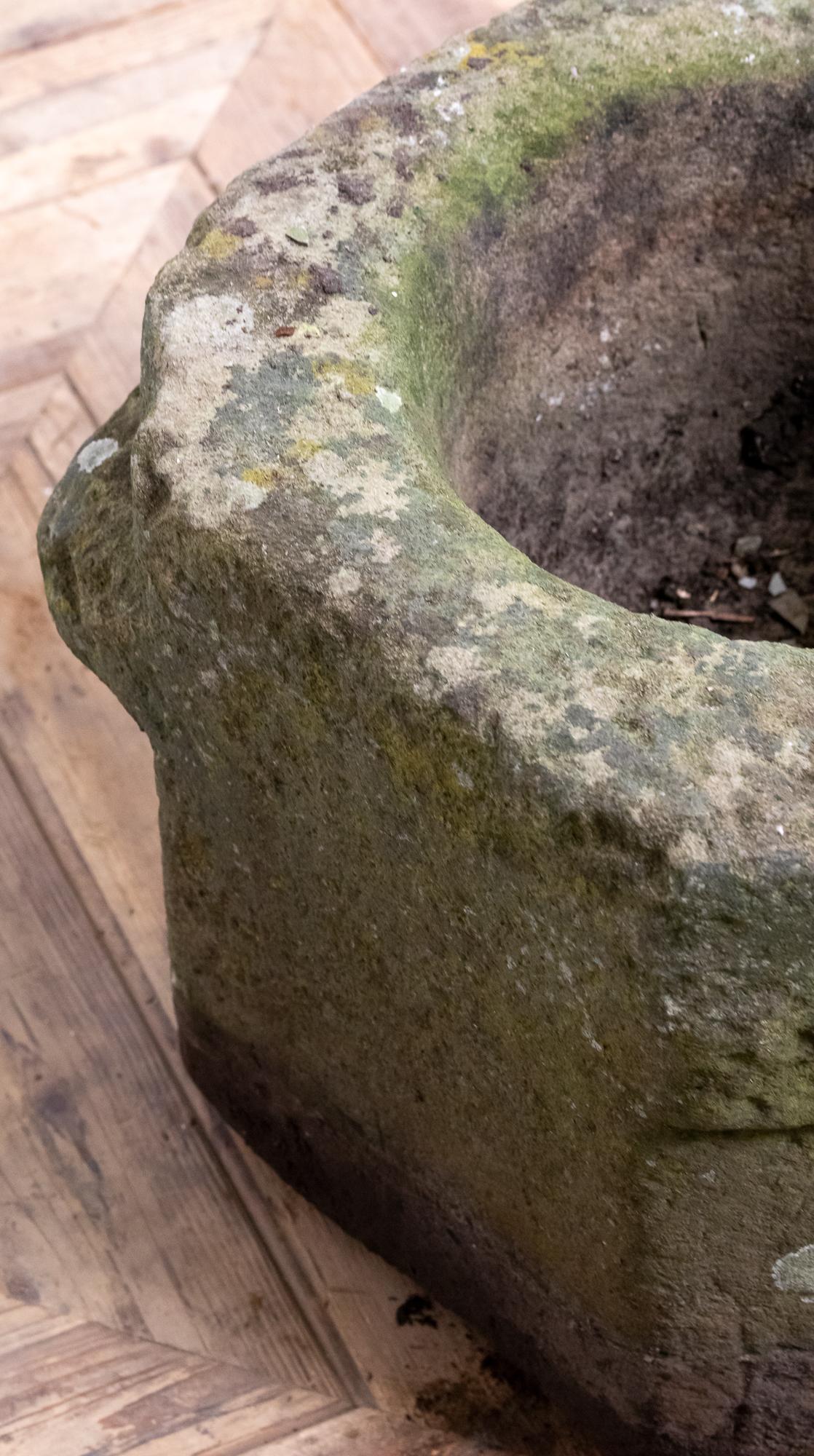 William and Mary 18th Century Large Weathered York Stone Mortar For Sale