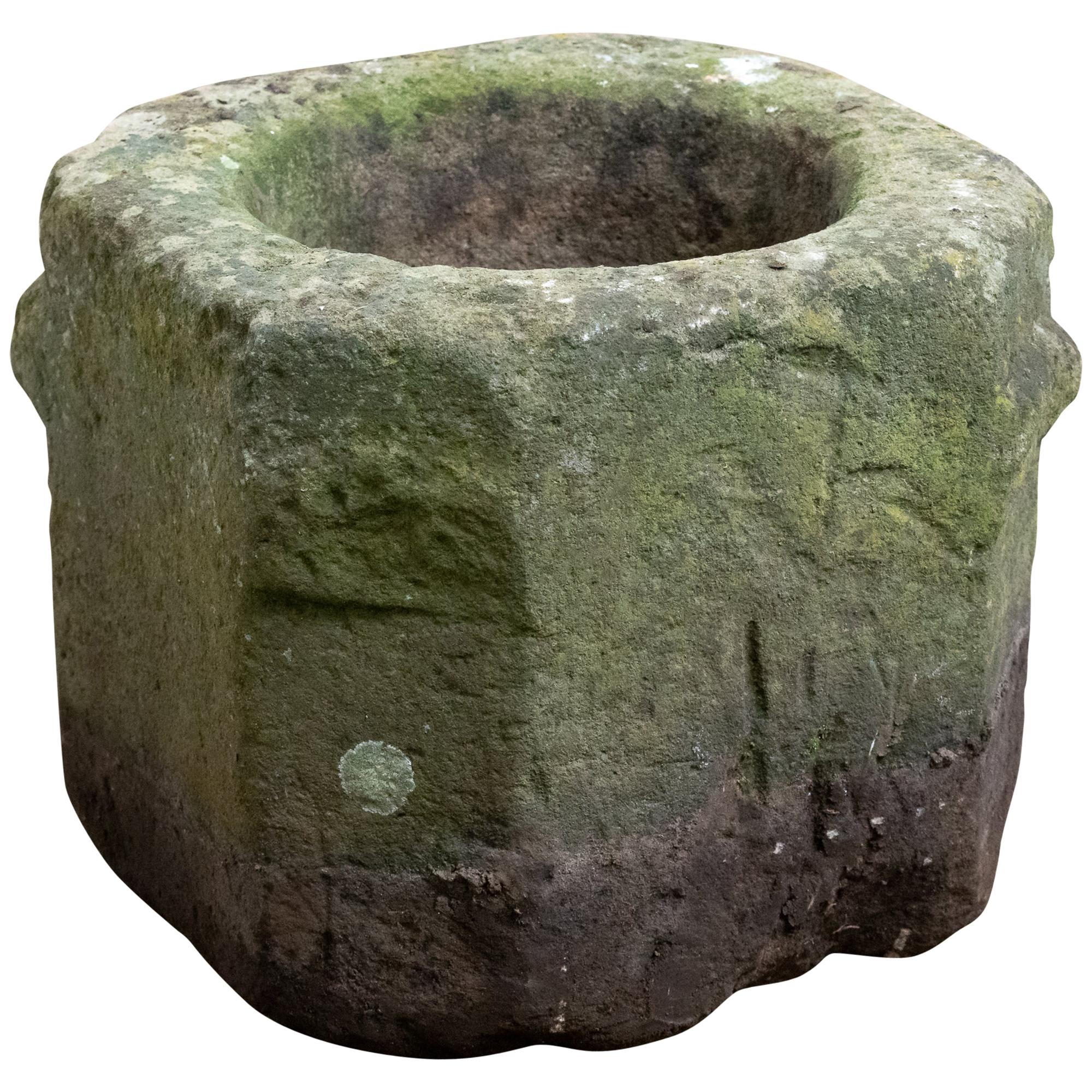 18th Century Large Weathered York Stone Mortar For Sale