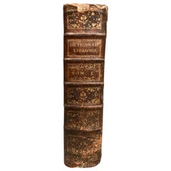 18th Century Leather-Bound Book, Dictionary Spanish French Latin, Dated 1759