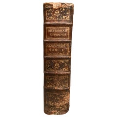 Antique 18th Century Leather-Bound Book, Dictionary Spanish French Latin, Dated 1759