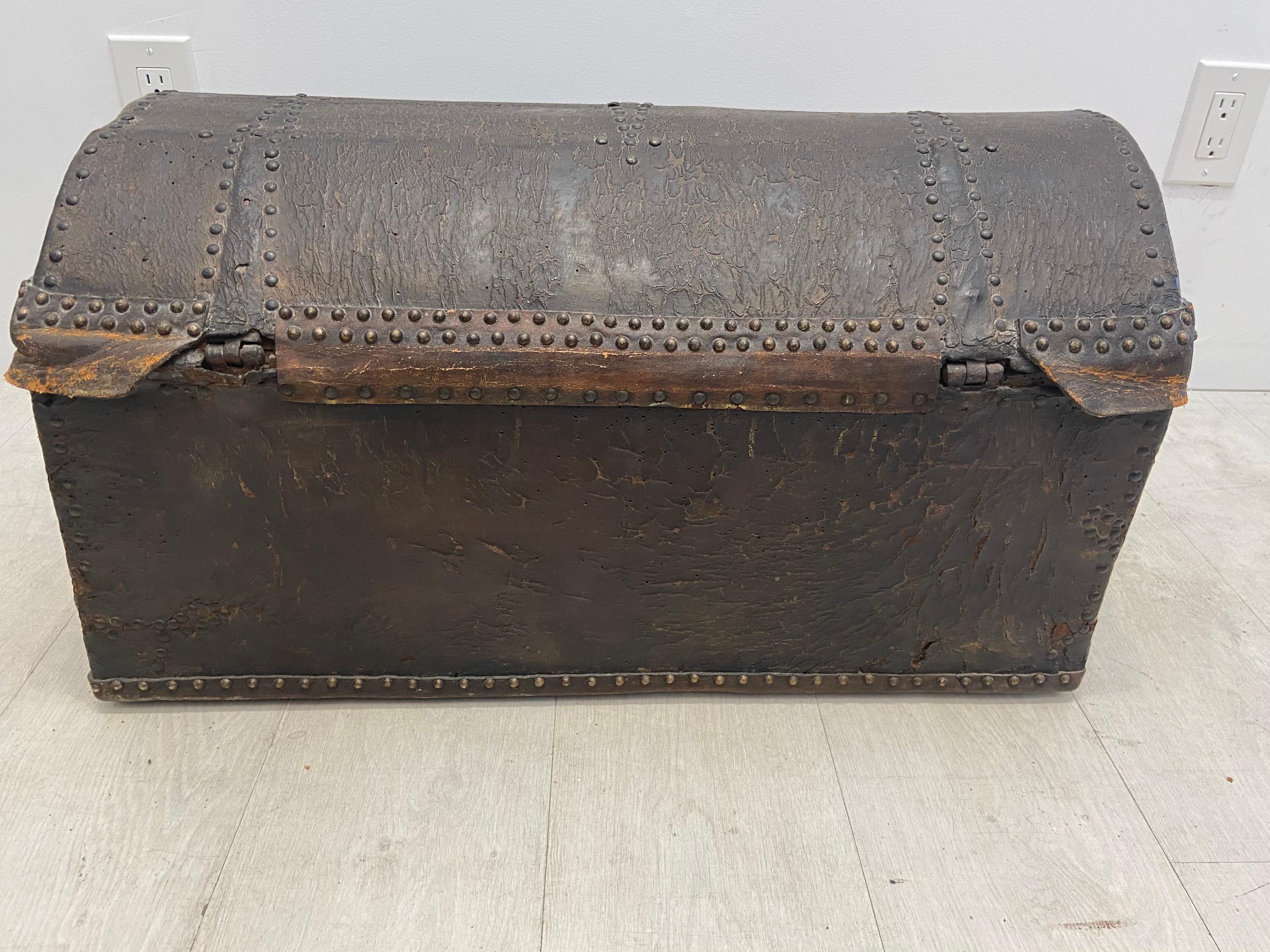 18th Century Leather Dome Top Trunk For Sale 2
