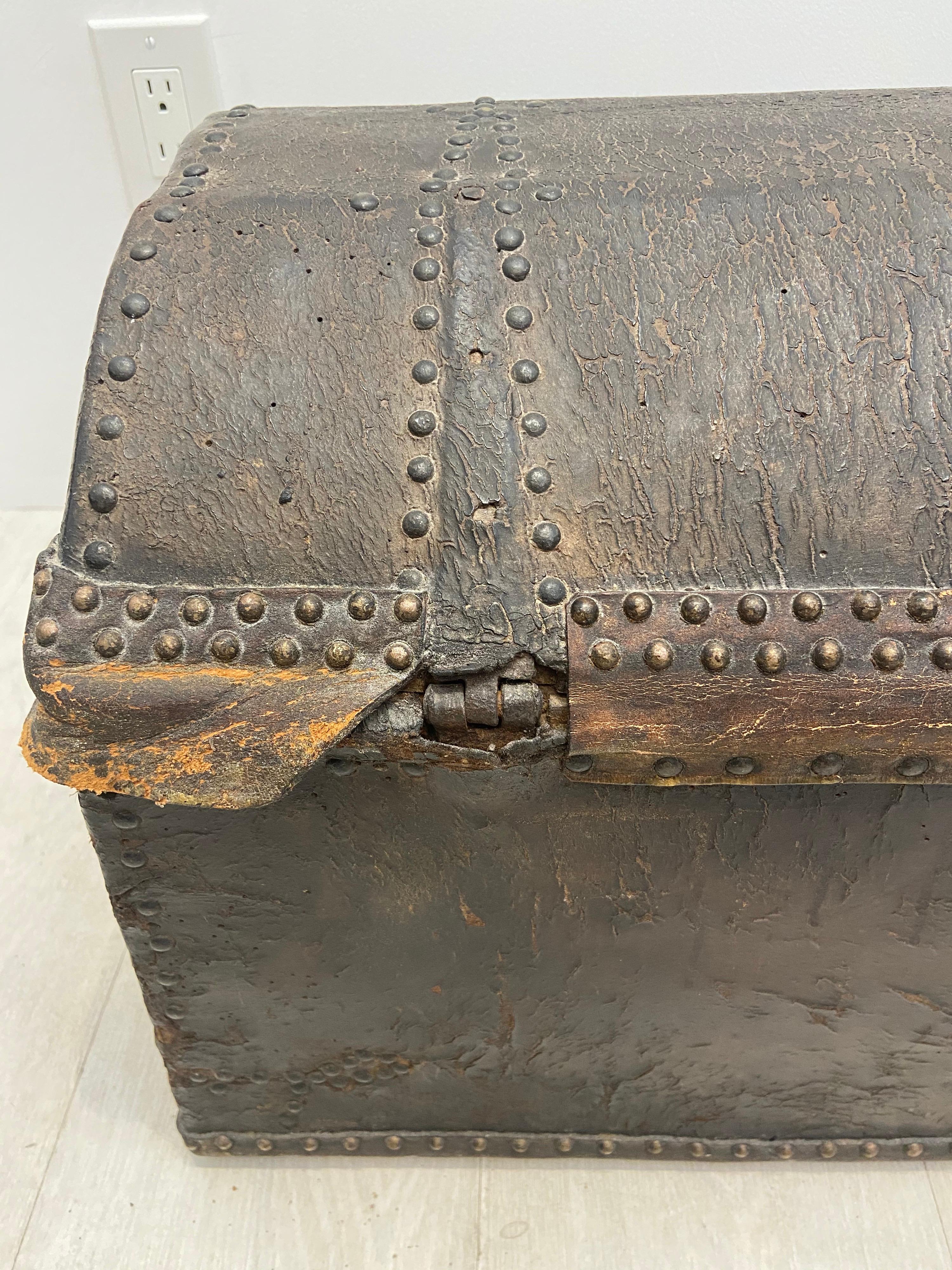 18th Century Leather Dome Top Trunk For Sale 3