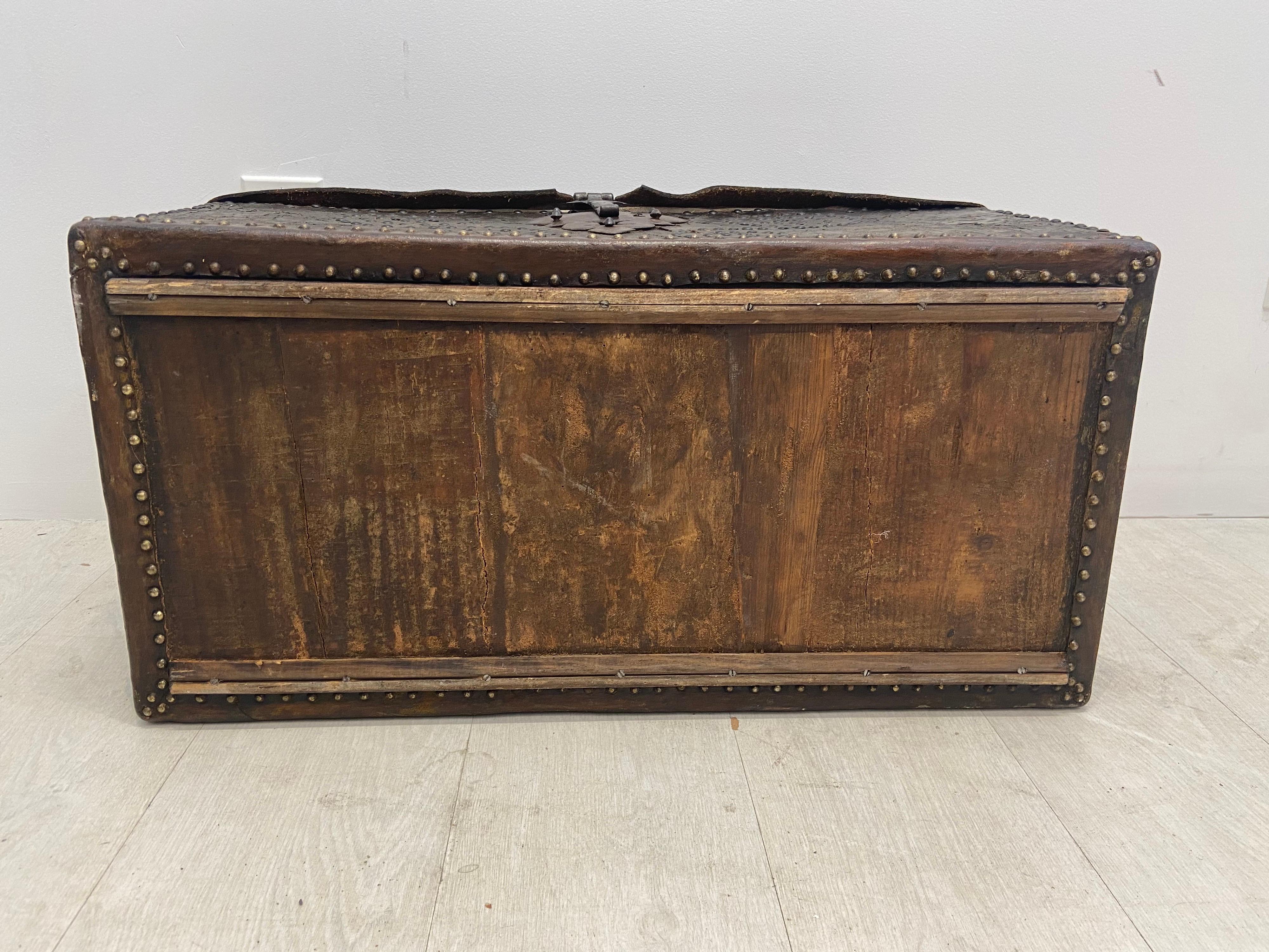 18th Century Leather Dome Top Trunk For Sale 3