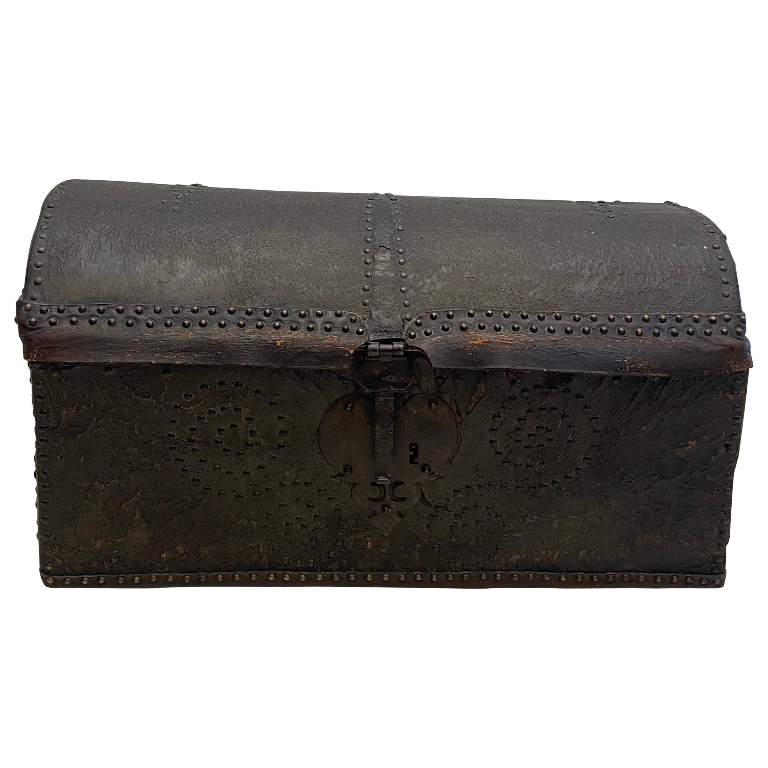 18th Century Leather Dome Top Trunk For Sale