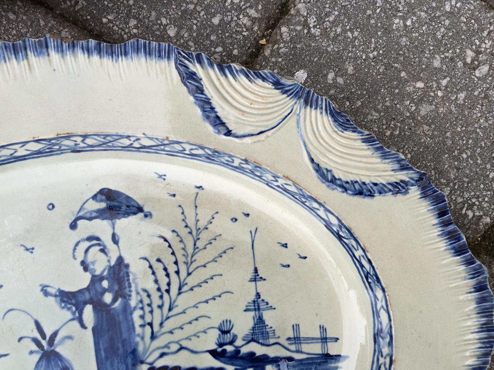 18th Century Leeds Pottery English Blue and White Platter In Good Condition In Atlanta, GA