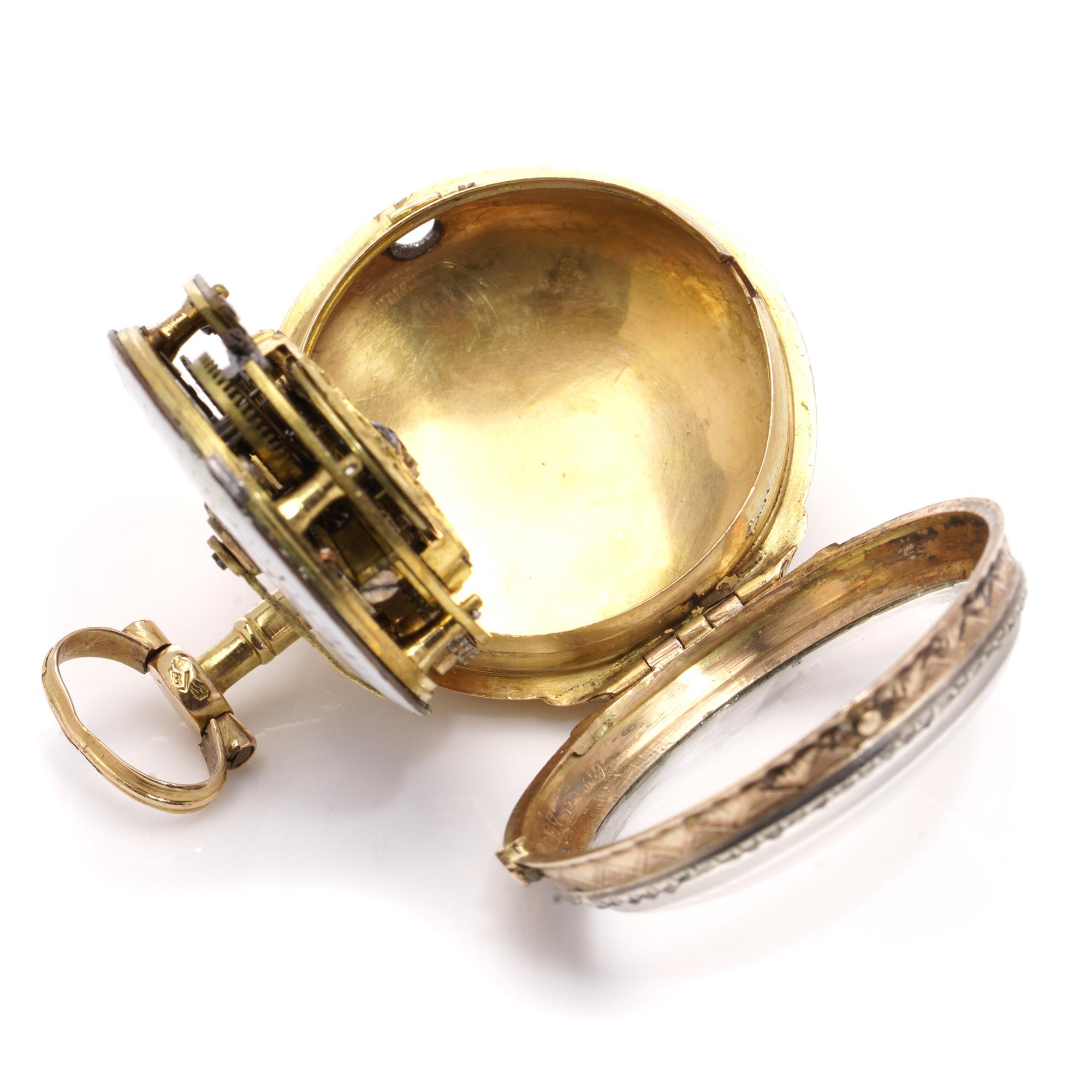 18th-century Lépine Verge movement key wind 18kt gold, a silver pocket watch For Sale 5