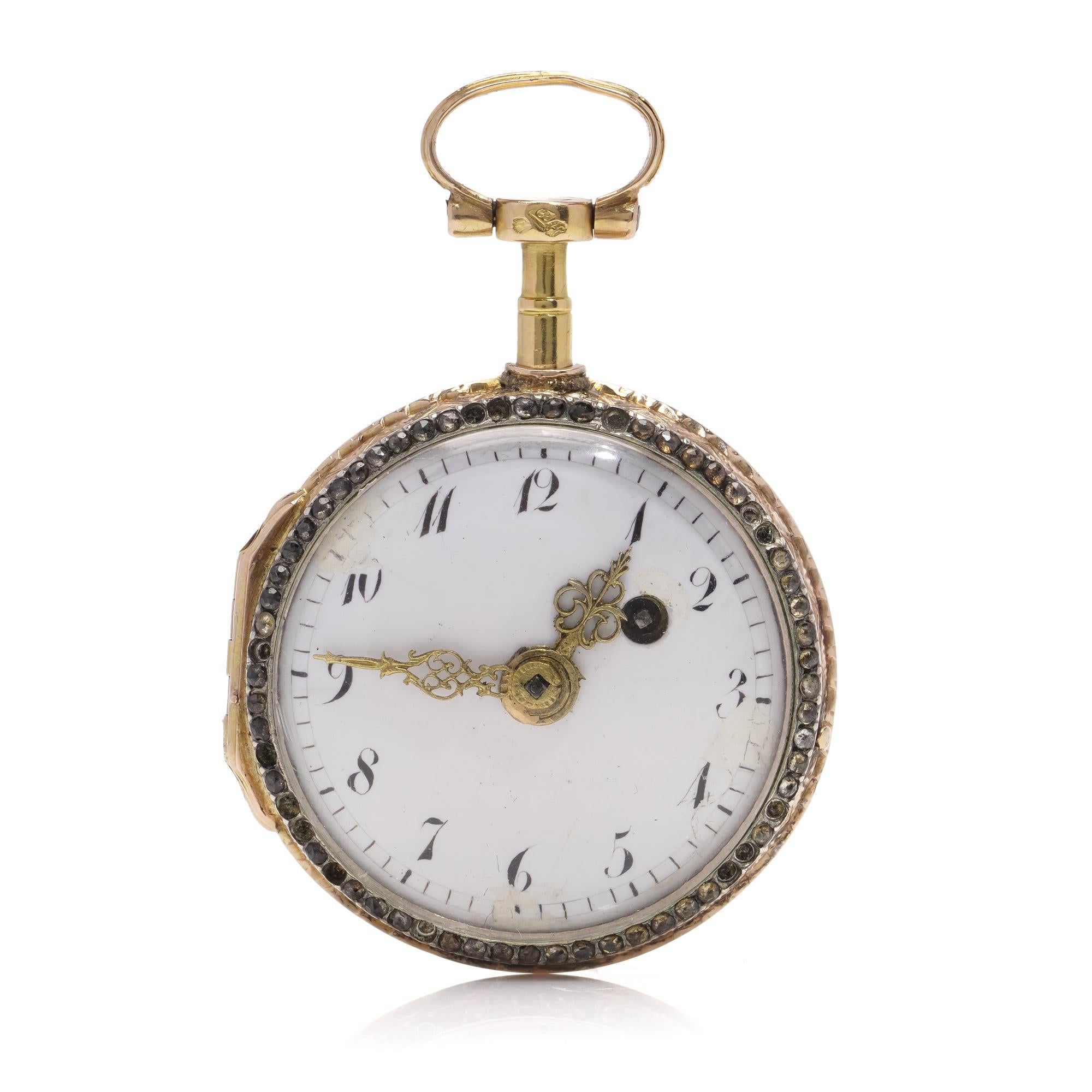 Mouvement Lépine Verge du 18ème siècle à remontoir à clé en or 18kt, une montre de poche en argent. en vente 12