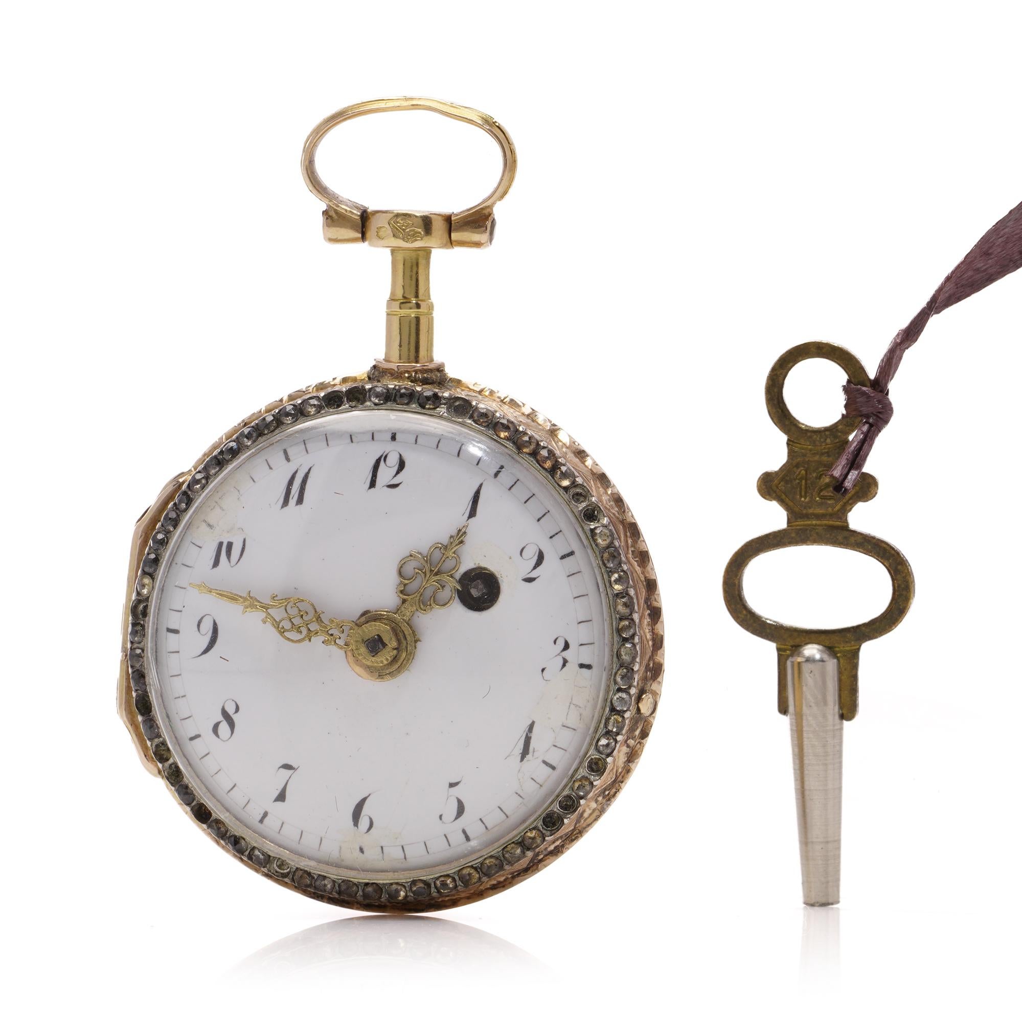 Mouvement Lépine Verge du 18ème siècle à remontoir à clé en or 18kt, une montre de poche en argent. en vente 2