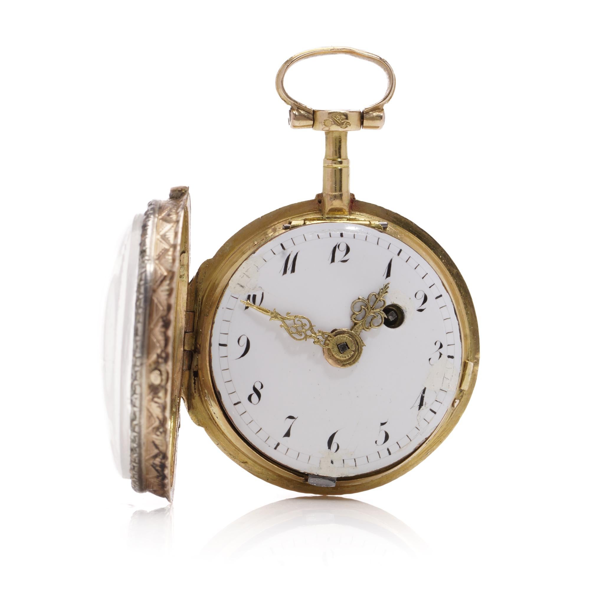 Mouvement Lépine Verge du 18ème siècle à remontoir à clé en or 18kt, une montre de poche en argent. en vente 4