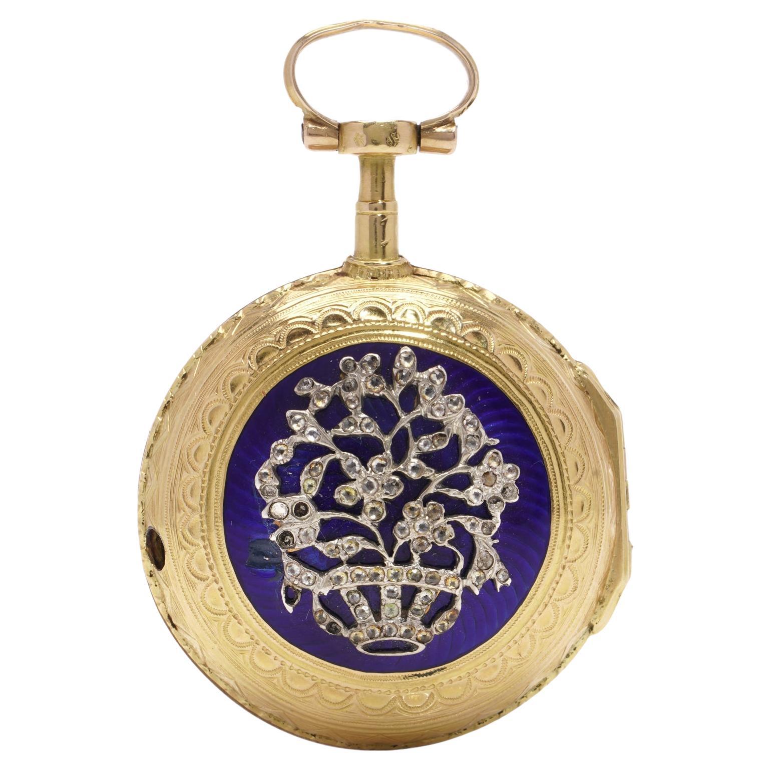 Lépine Verge Uhrwerk aus dem 18. Jahrhundert mit Schlüsselaufzug aus 18kt Gold, eine silberne Taschenuhr