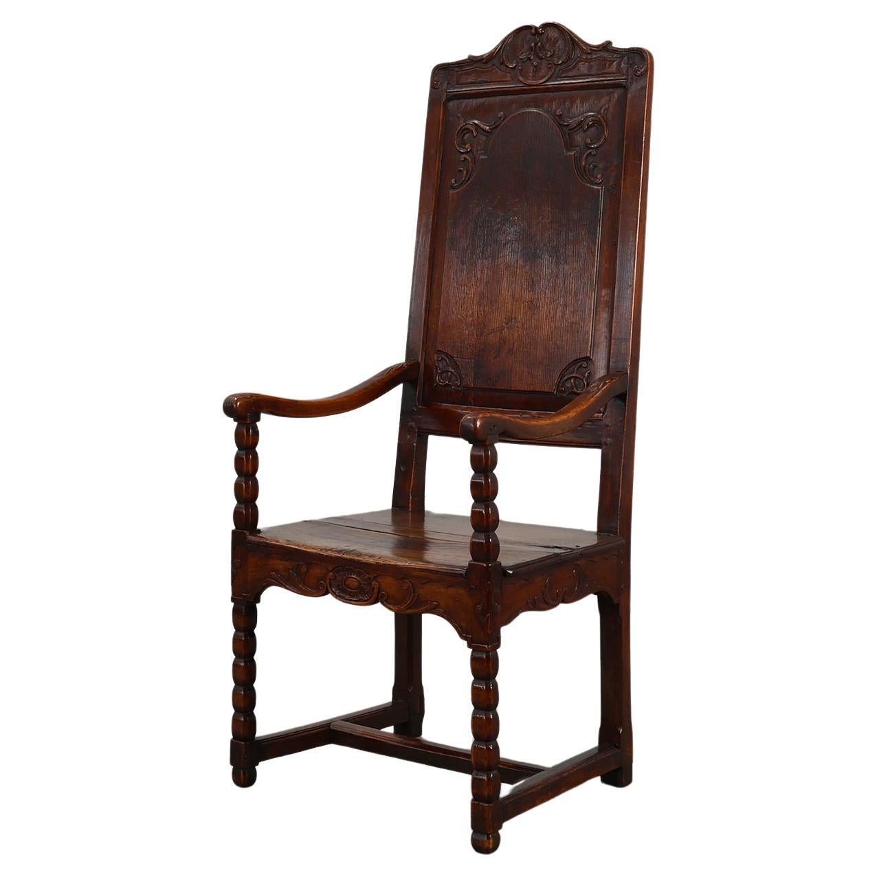 18th Century Liège Armchair in hand carved Oak, Belgium