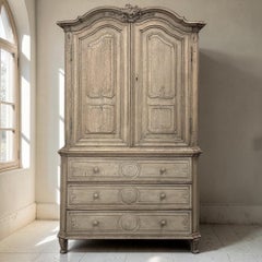18th Century Liégeois Régence Period Stripped Oak Linen Press
