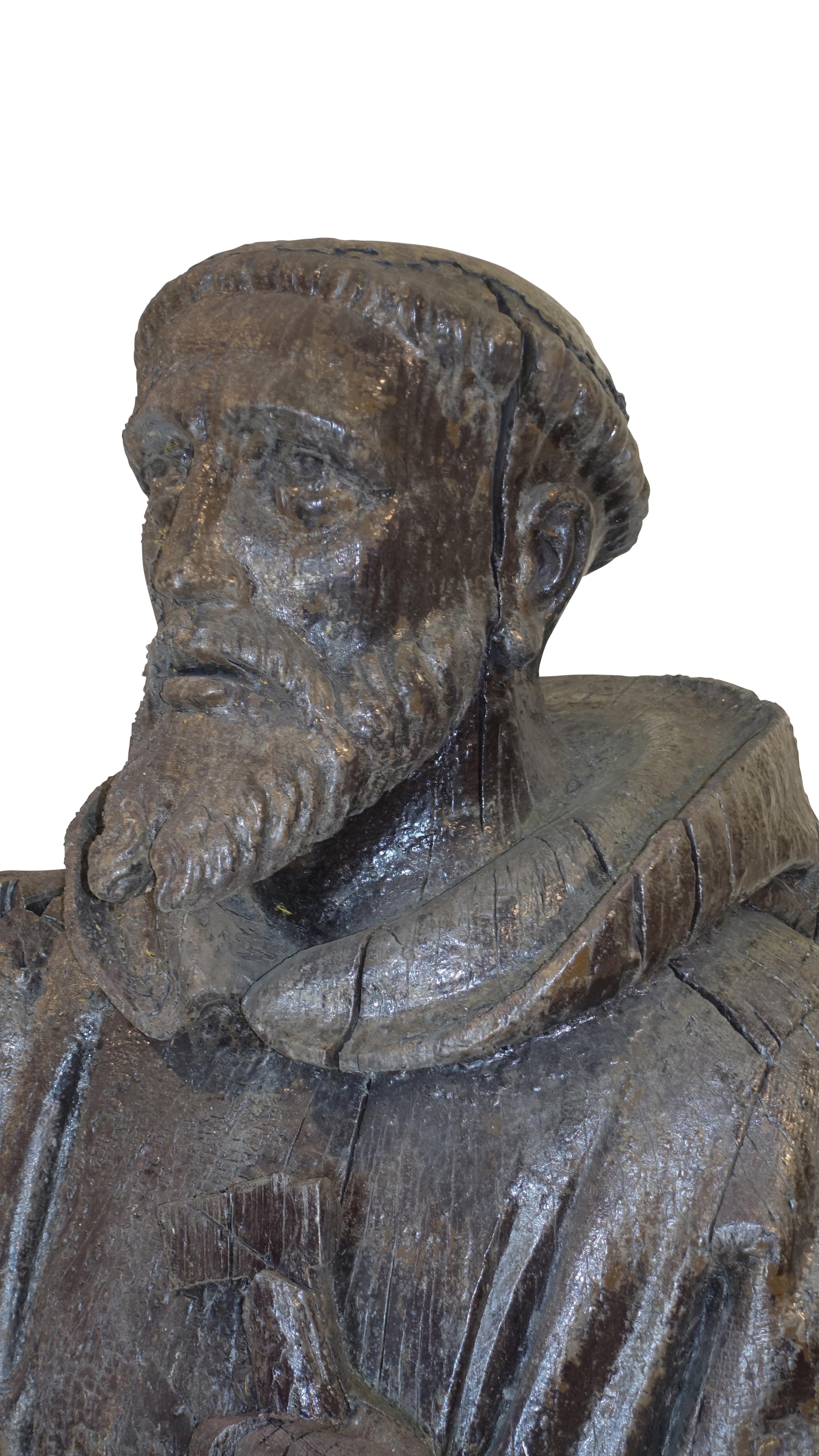 Spanish 18th Century larger than Life-Size Carved and Painted Bust of Saint Francis