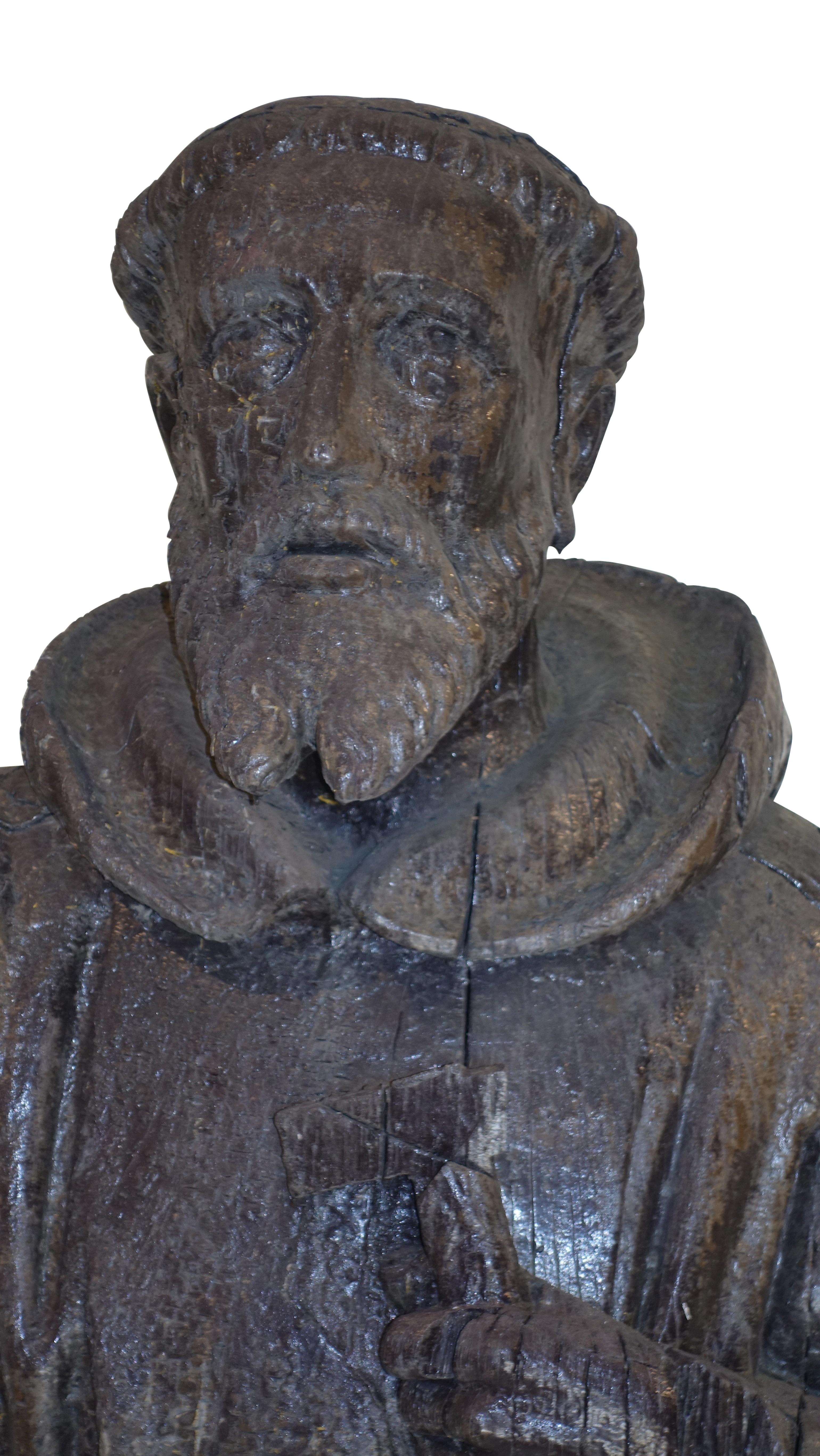 18th Century larger than Life-Size Carved and Painted Bust of Saint Francis 2