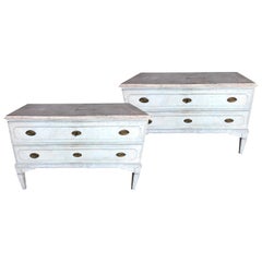 18th Century Light-Blue Swedish Gustavian Pair of Chests, Oakwood Cabinets