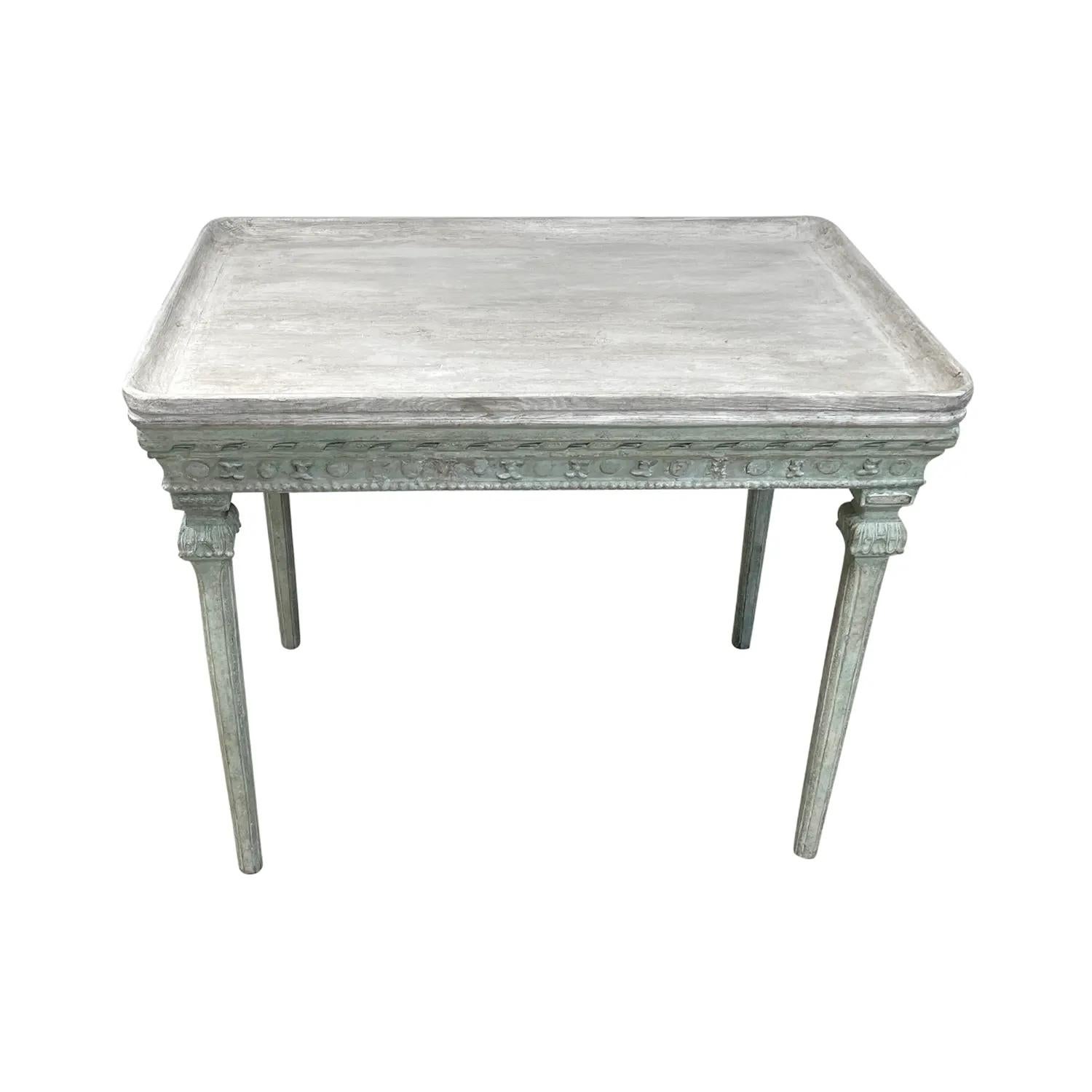 Hand-Carved 18th Century Swedish Gustavian Antique Freestanding Pinewood Tray Top Table For Sale