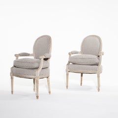 18th Century Swedish Gustavian Pair of Antique Painted Pinewood Armchairs