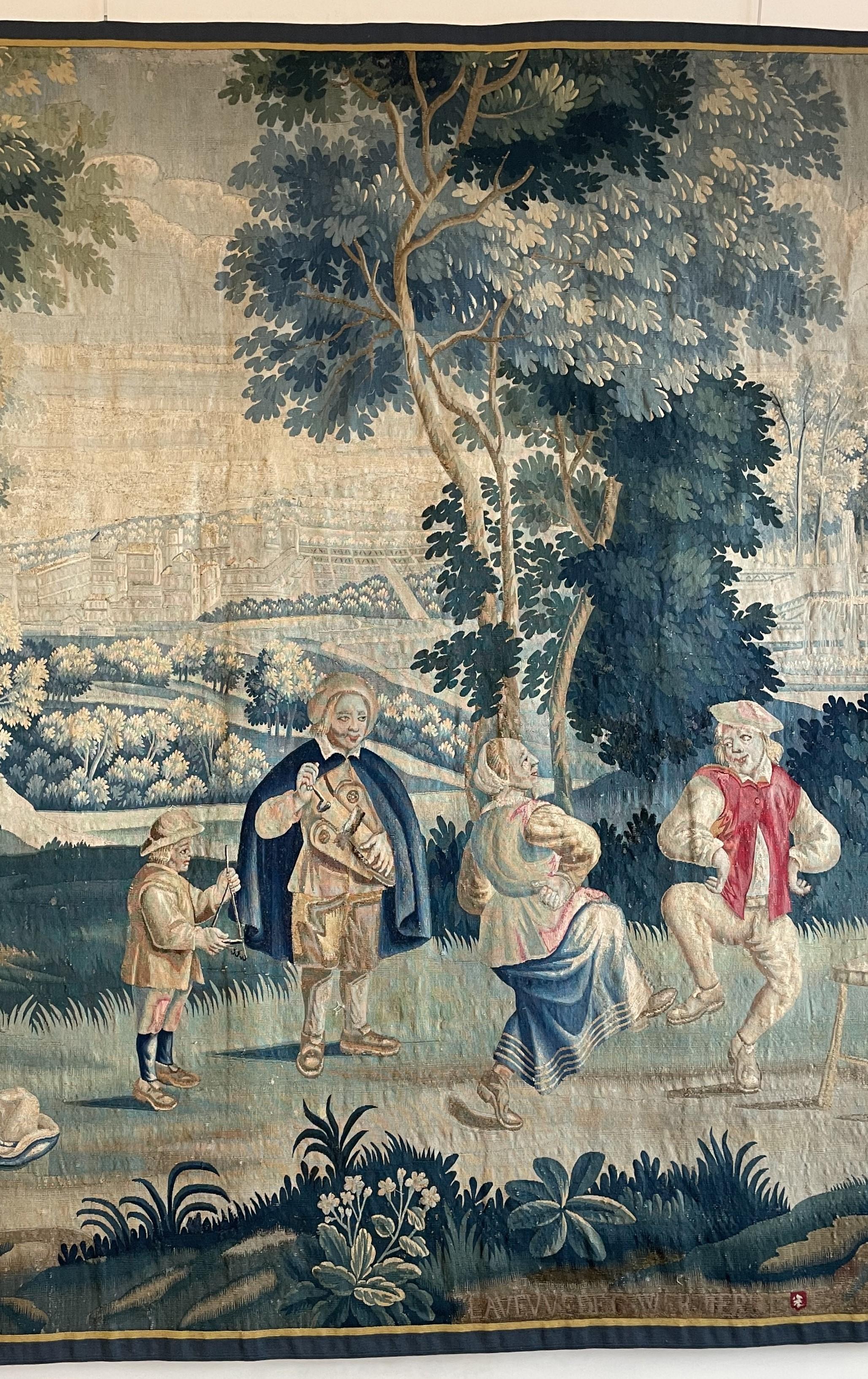 Louis XV Tapisserie Lille du 18ème siècle en laine et soie d'après Teniers du G. Wernier W en vente