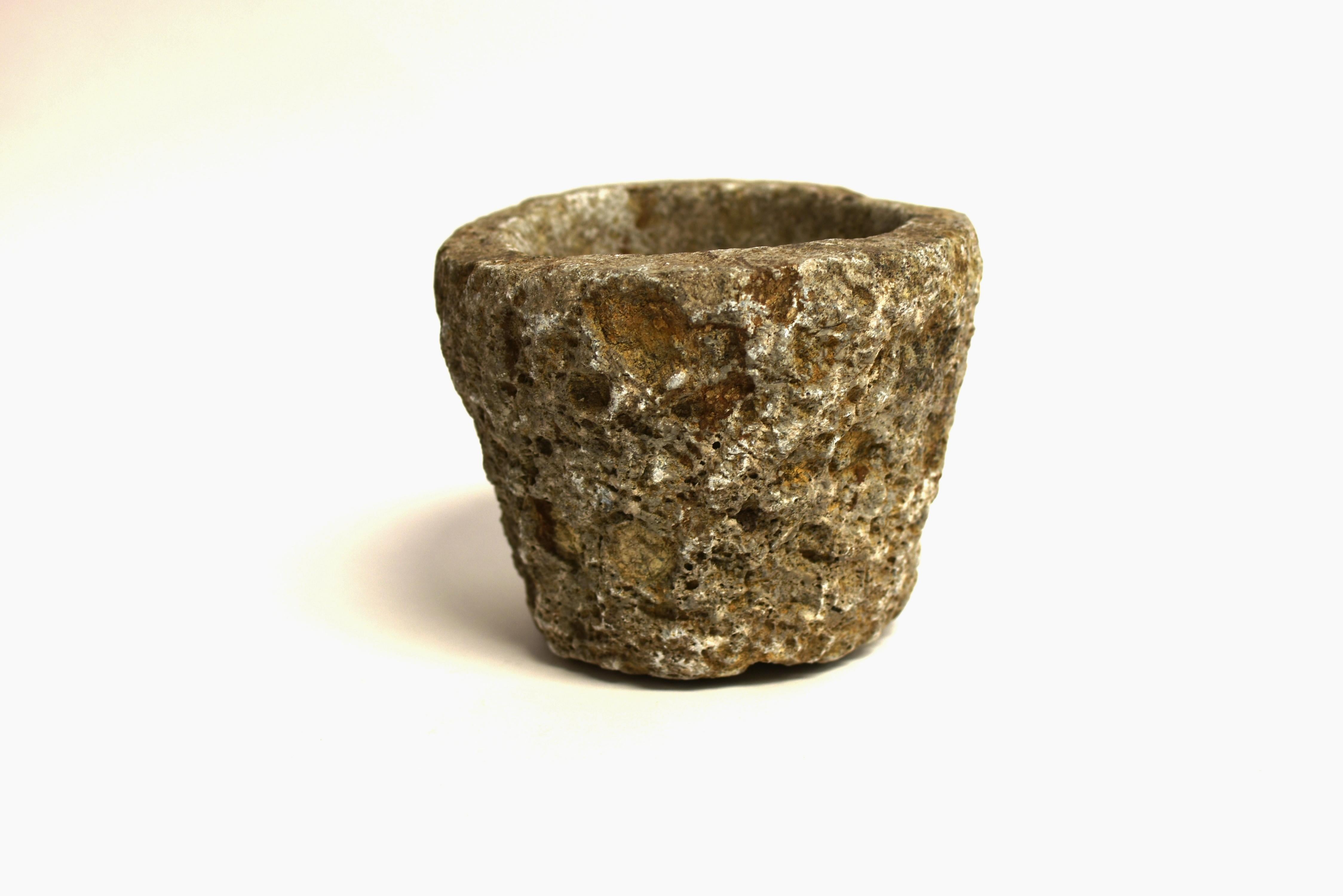 Qing 18th Century Limestone Bowl Mortar Planter 7 Lbs For Sale