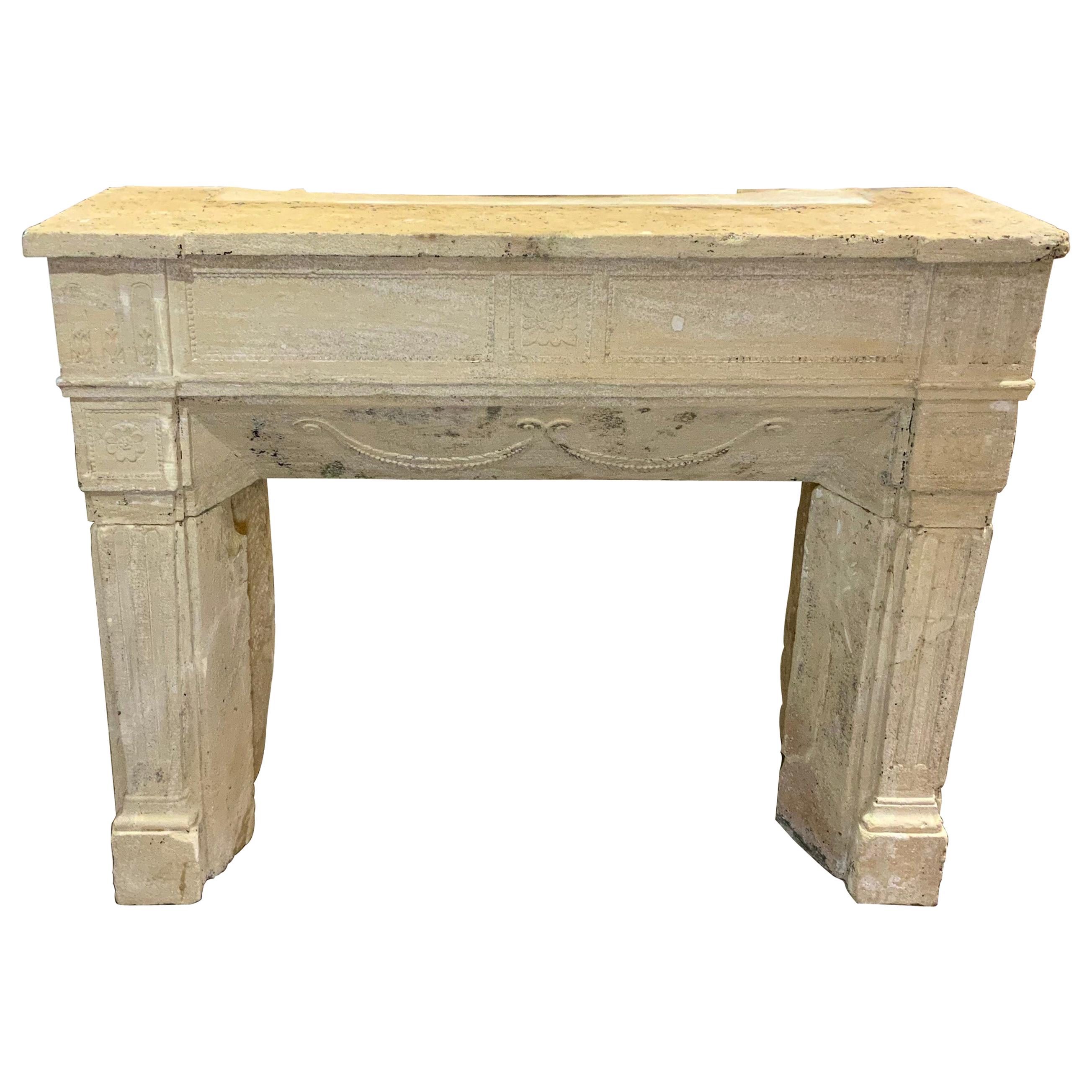18th Century Limestone Fireplace from France For Sale