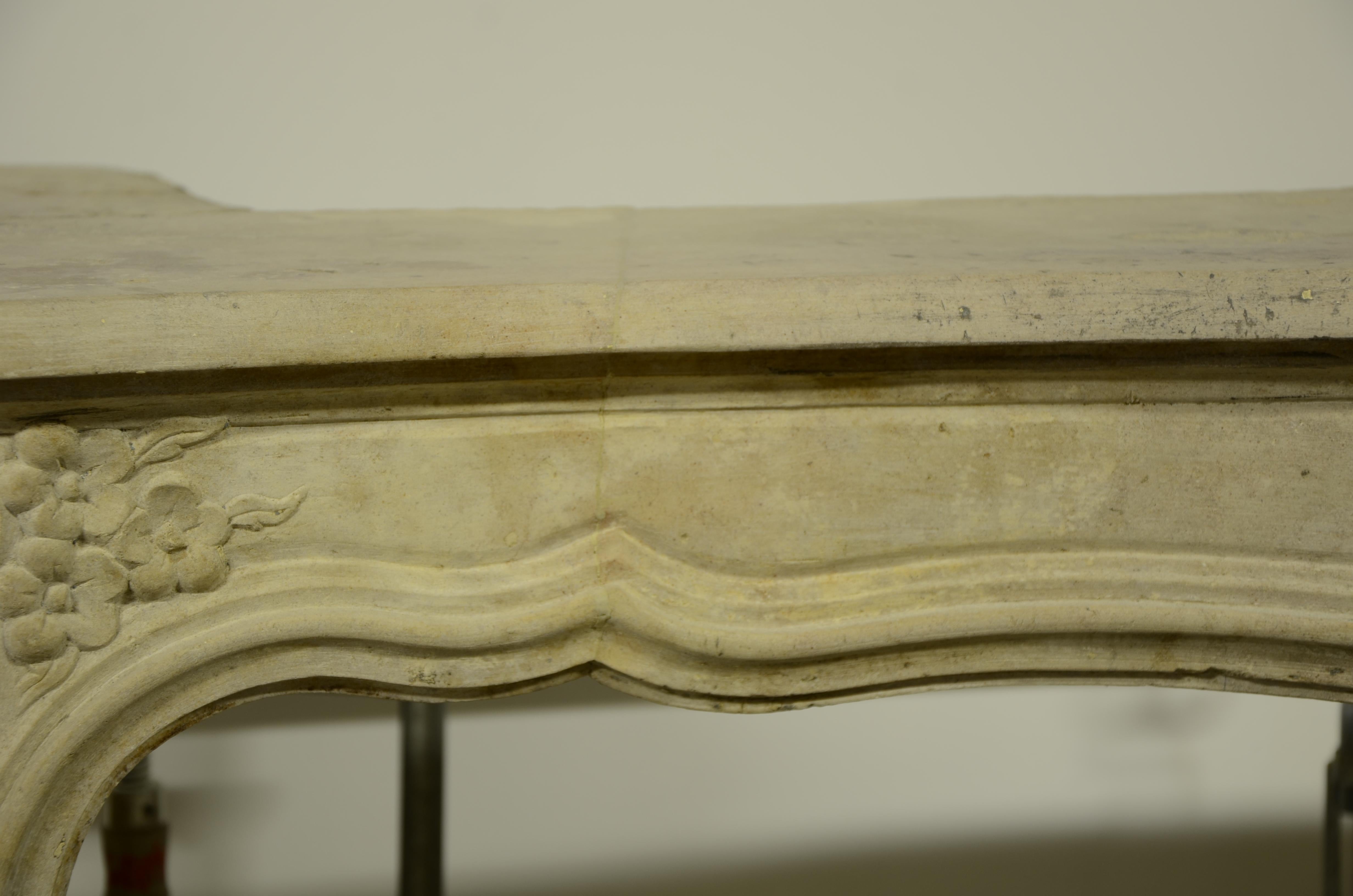 18th Century Limestone Louis XV Fireplace Mantel from France 6