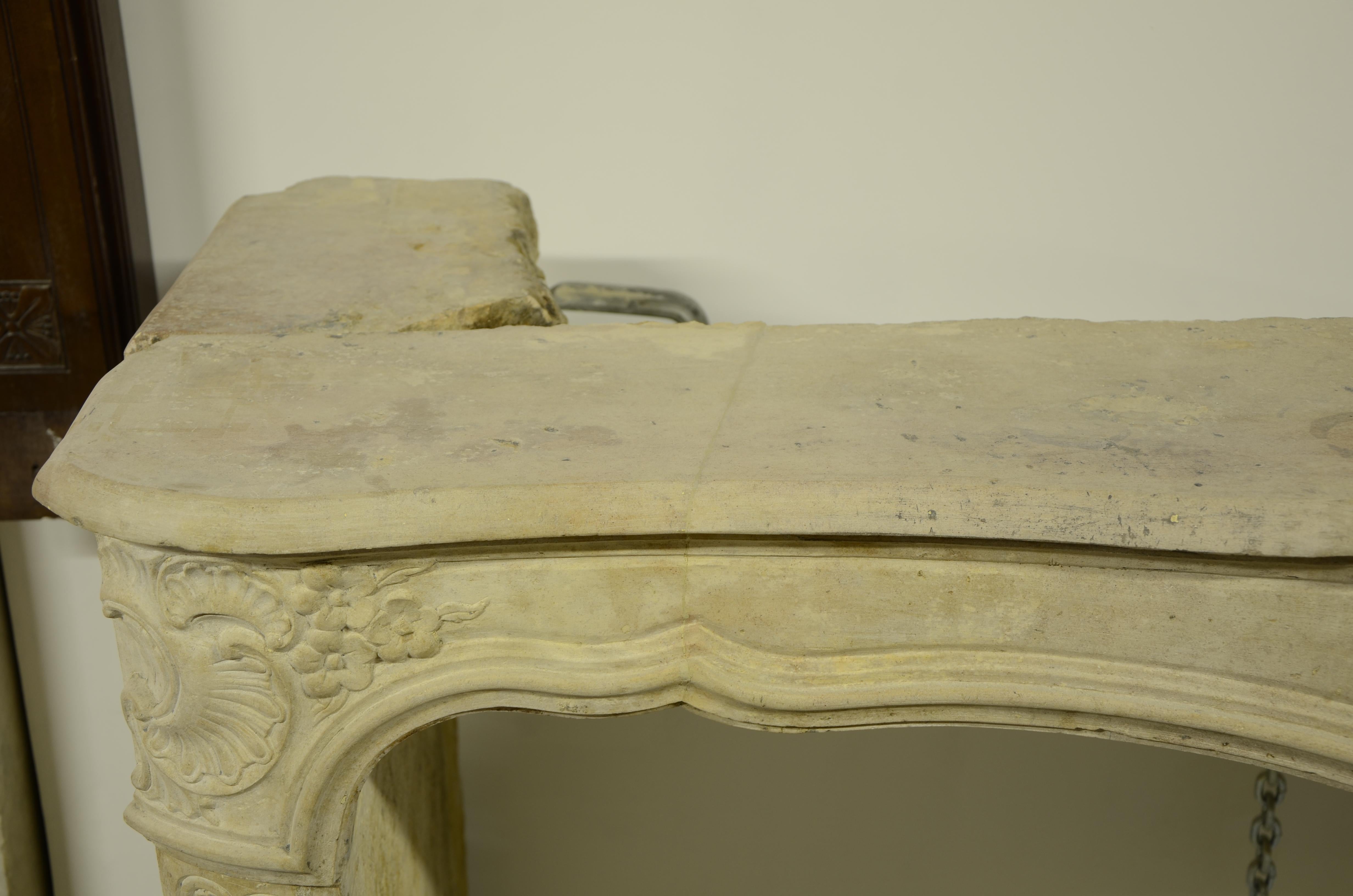 18th Century Limestone Louis XV Fireplace Mantel from France 7