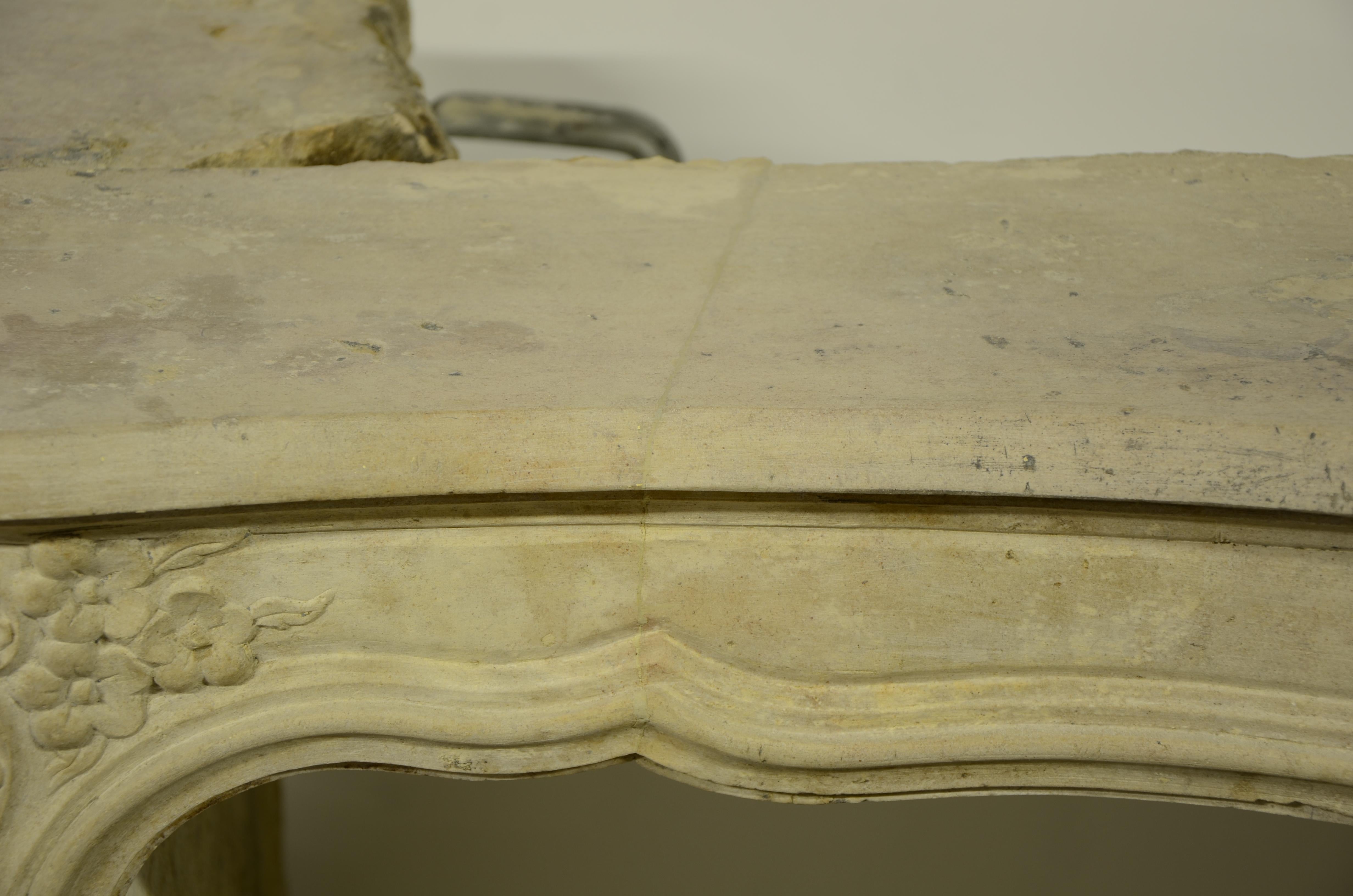 18th Century Limestone Louis XV Fireplace Mantel from France 8