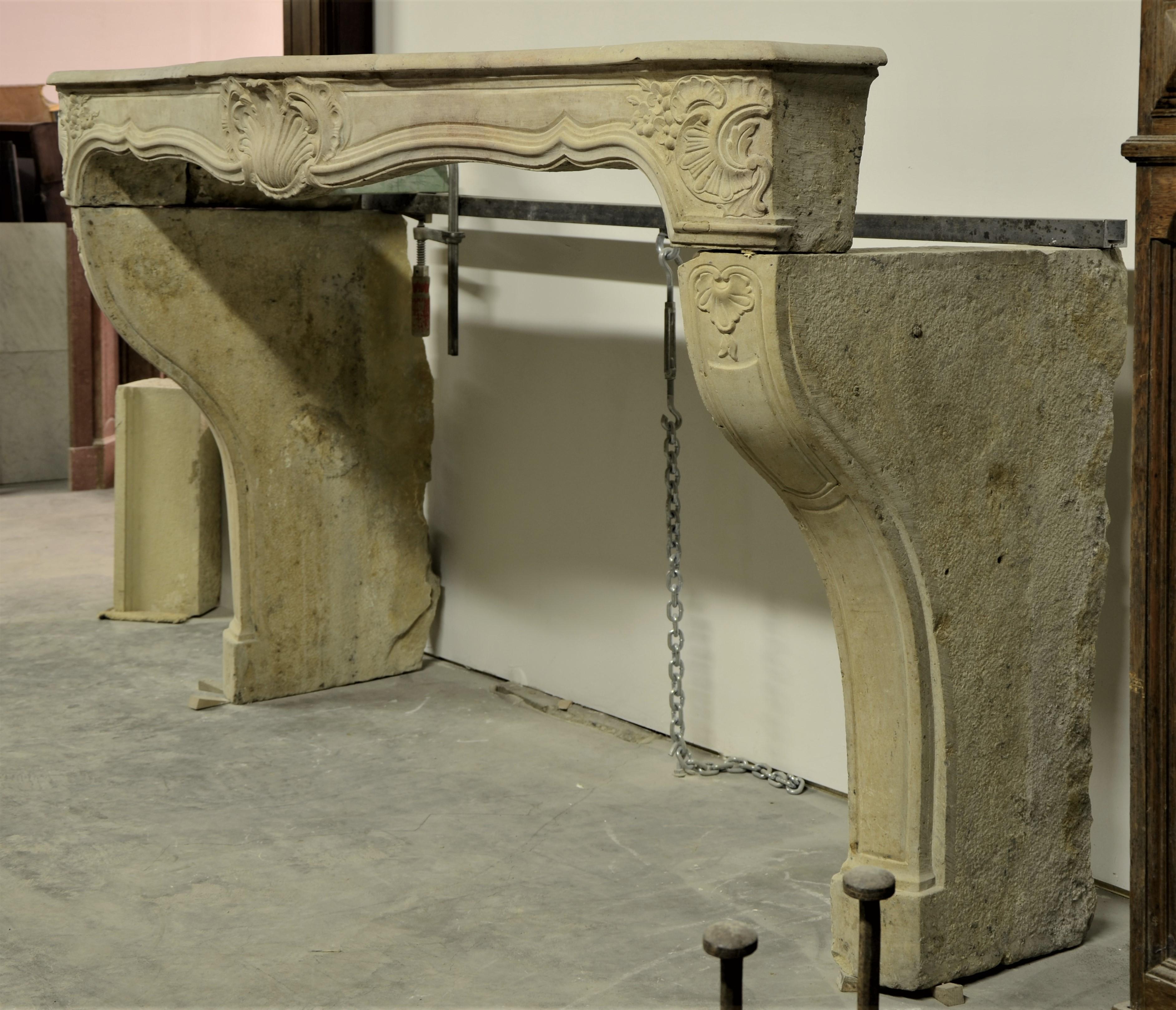 French 18th Century Limestone Louis XV Fireplace Mantel from France