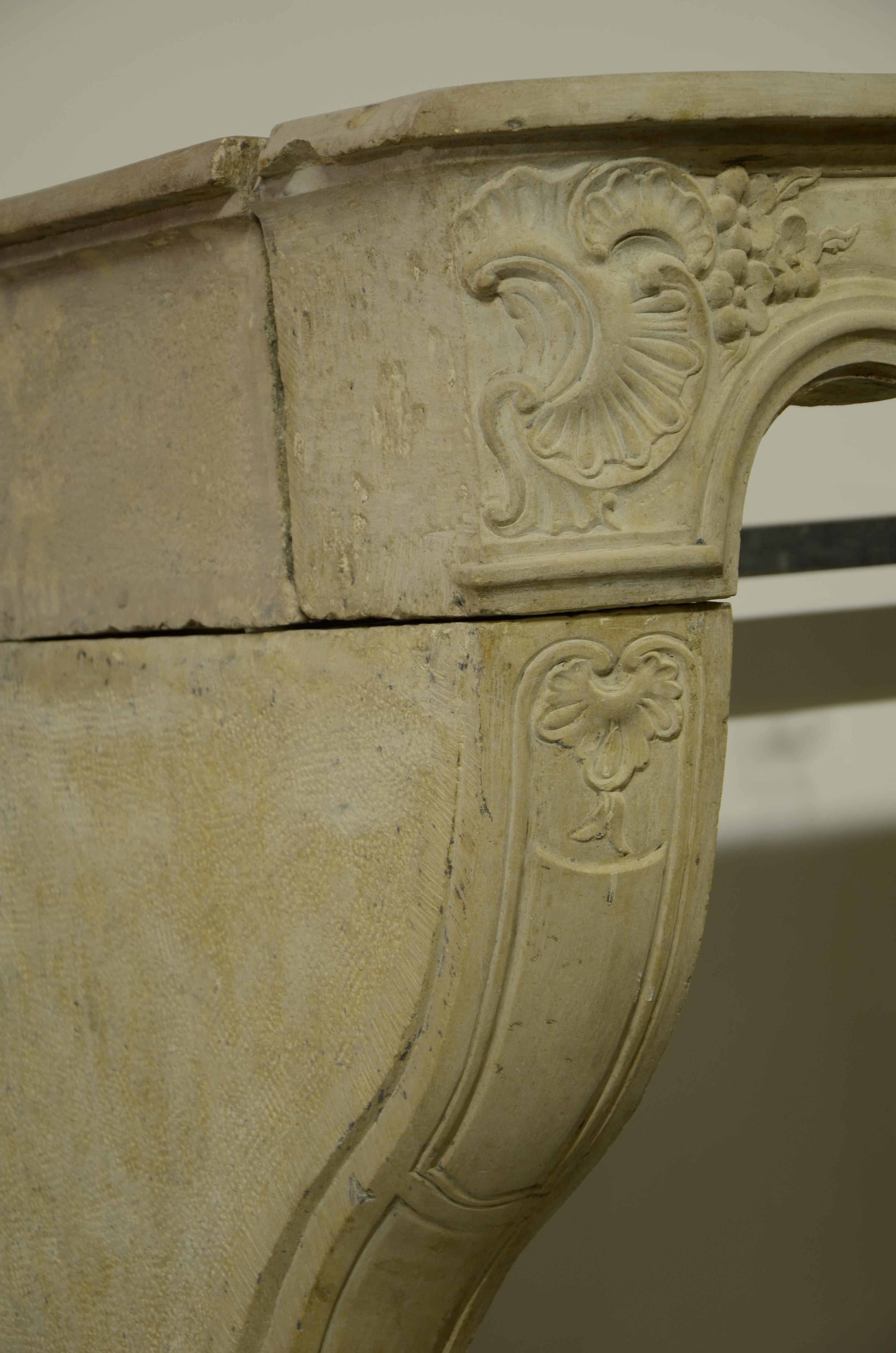 18th Century Limestone Louis XV Fireplace Mantel from France 3