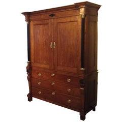 18th Century Linen-Press Cabinet in Solid Ash Wood in the Art Fair Condition