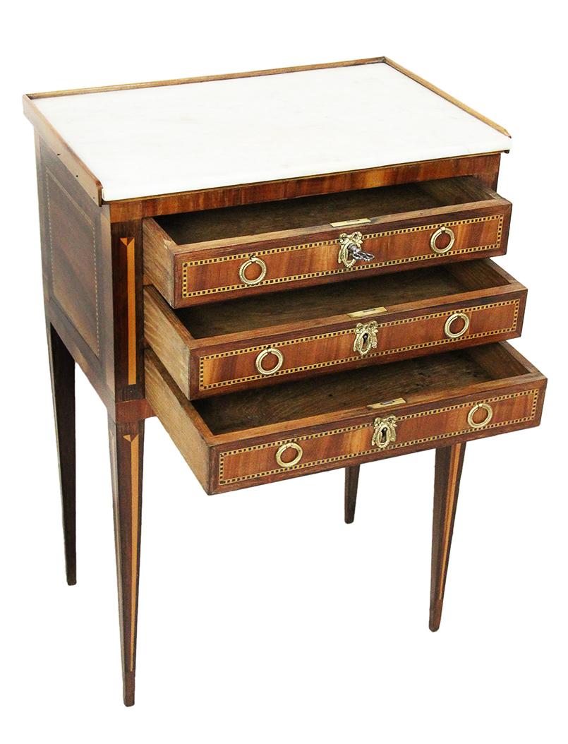 French 18th Century Little Chest Louis XVI Period Rosewood Marquetry and White Marble