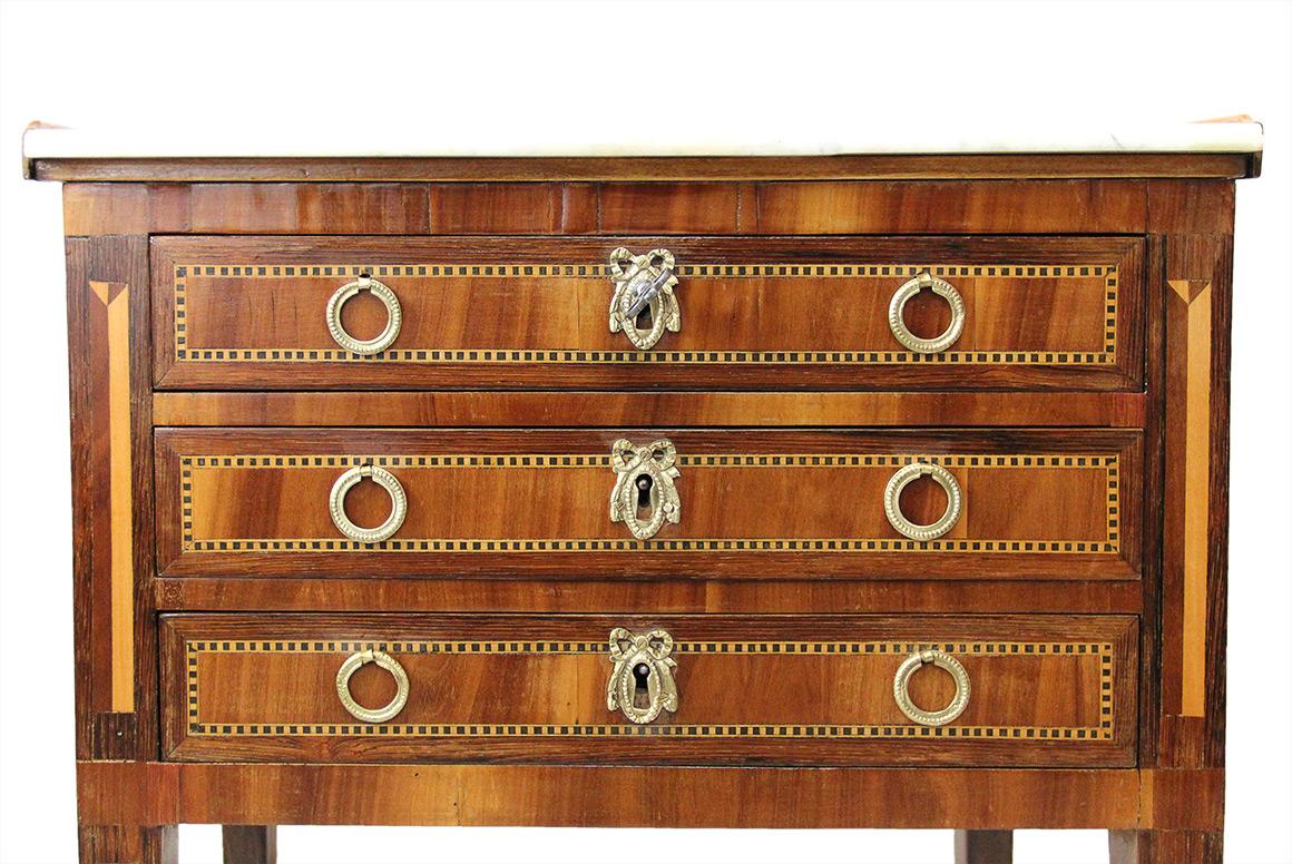 18th Century and Earlier 18th Century Little Chest Louis XVI Period Rosewood Marquetry and White Marble