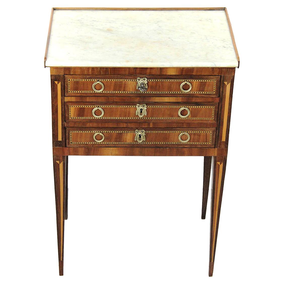 18th Century Little Chest Louis XVI Period Rosewood Marquetry and White Marble