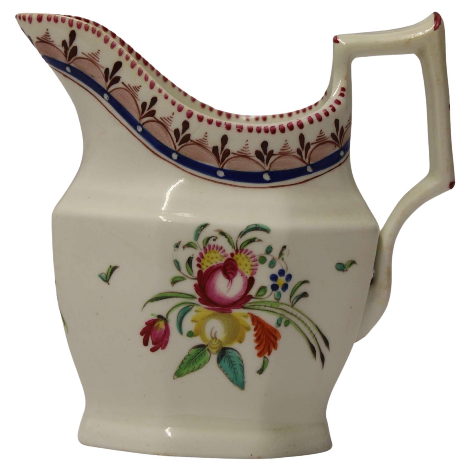 18th Century Liverpool/ Herculaneum Hand Painted Porcelain Cream Jug, c 1795 For Sale