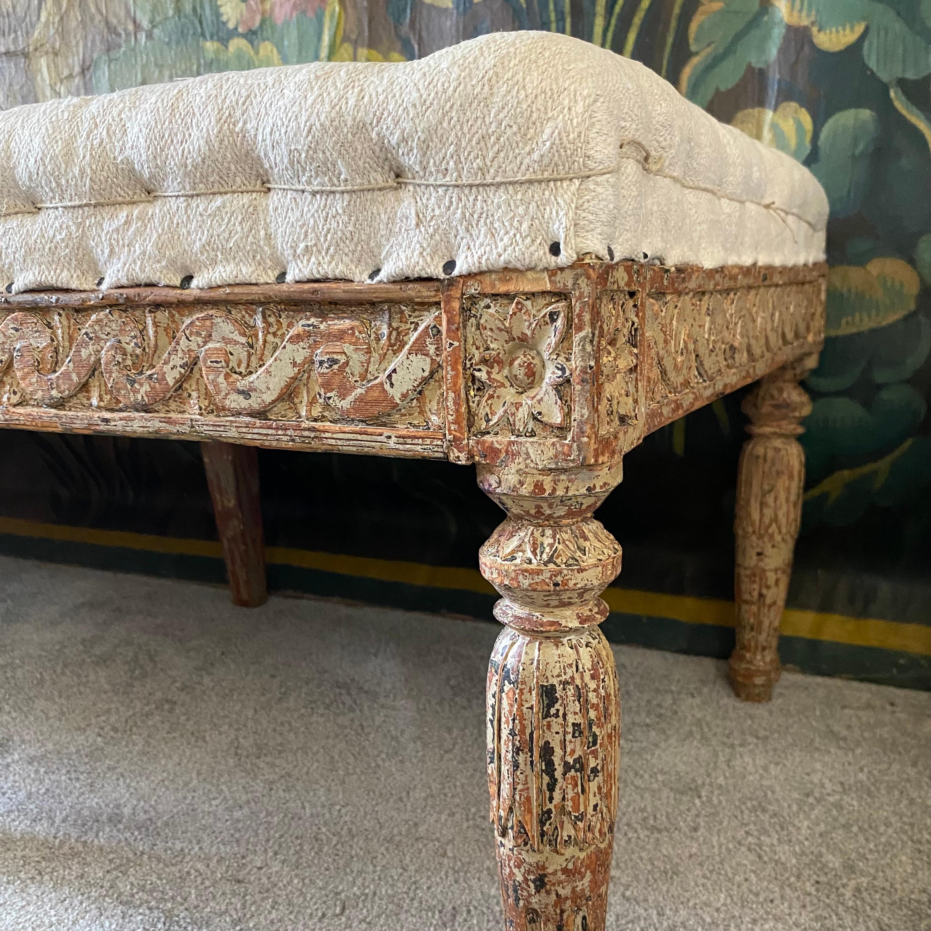 Hand-Carved 18th Century Long Gustavian Stool /Bench For Sale