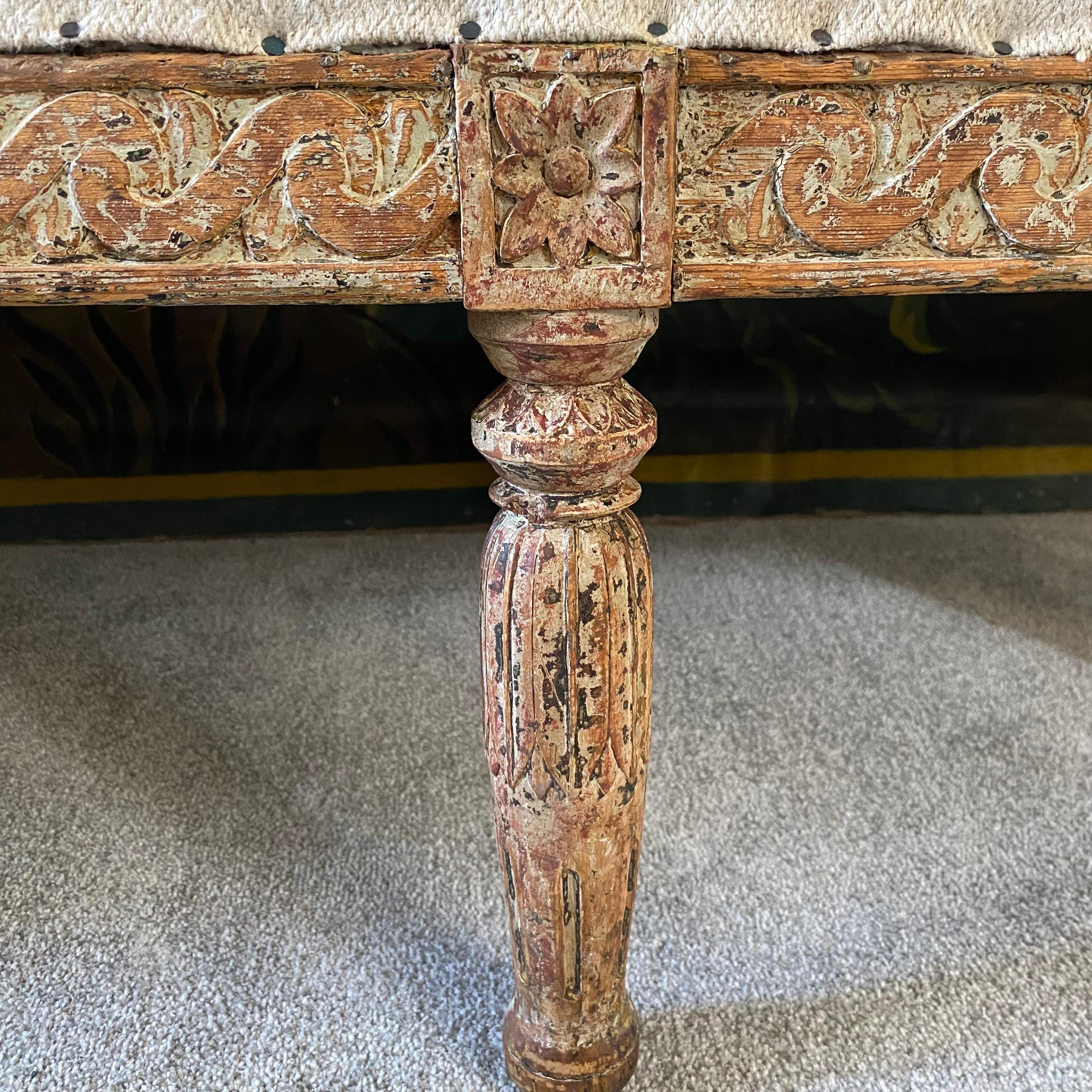 Linen 18th Century Long Gustavian Stool /Bench For Sale