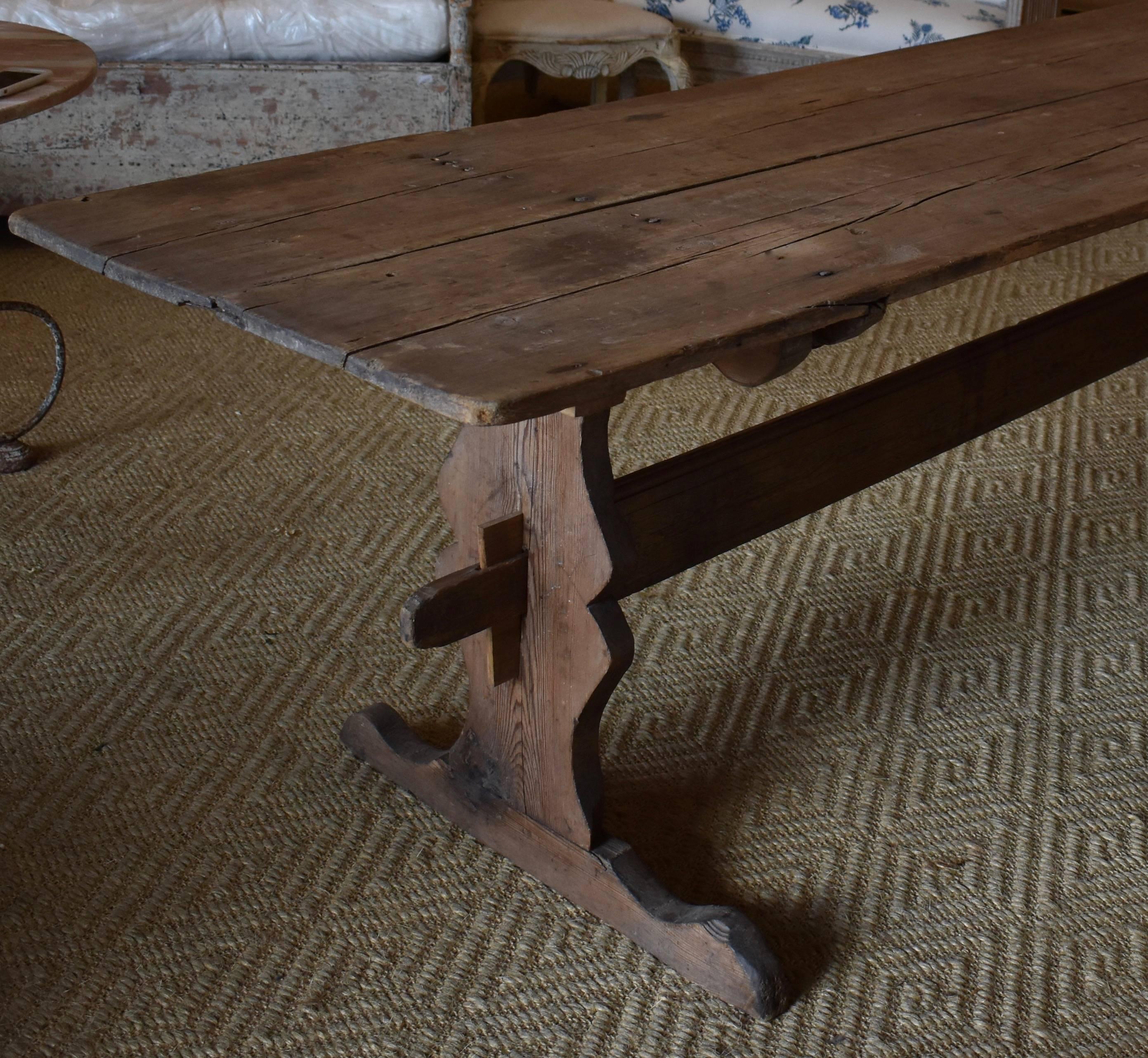 18th Century Long Swedish Farmhouse Trestle Dining Table In Good Condition In Encinitas, CA
