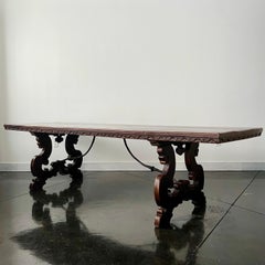 18th Century Long Walnut Florentine Italian Dining Table with Iron Strecher